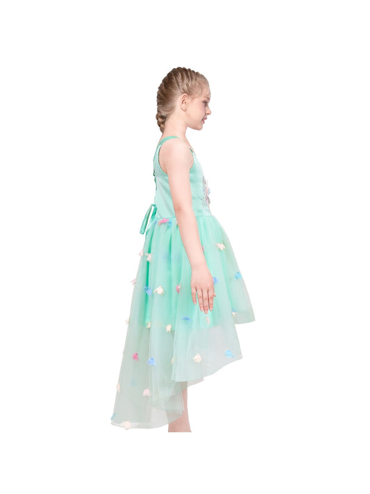Flower Girls Dress Green Embroidery Hi-lo Wedding Bridesmaid Pageant Green