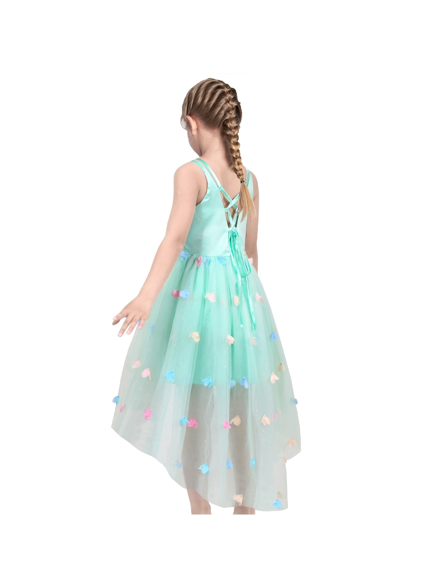 Flower Girls Dress Green Embroidery Hi-lo Wedding Bridesmaid Pageant Green