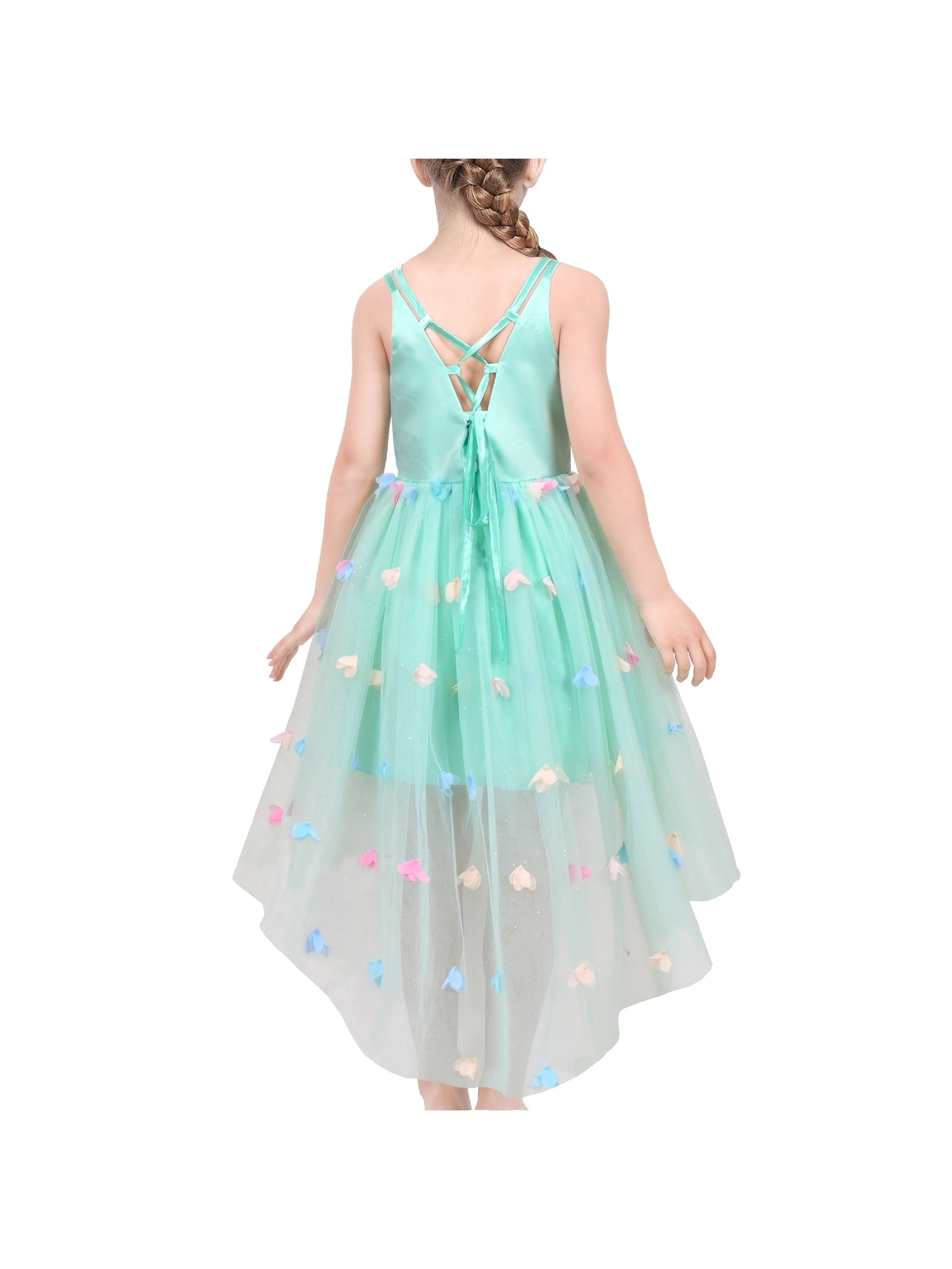 Flower Girls Dress Green Embroidery Hi-lo Wedding Bridesmaid Pageant Green
