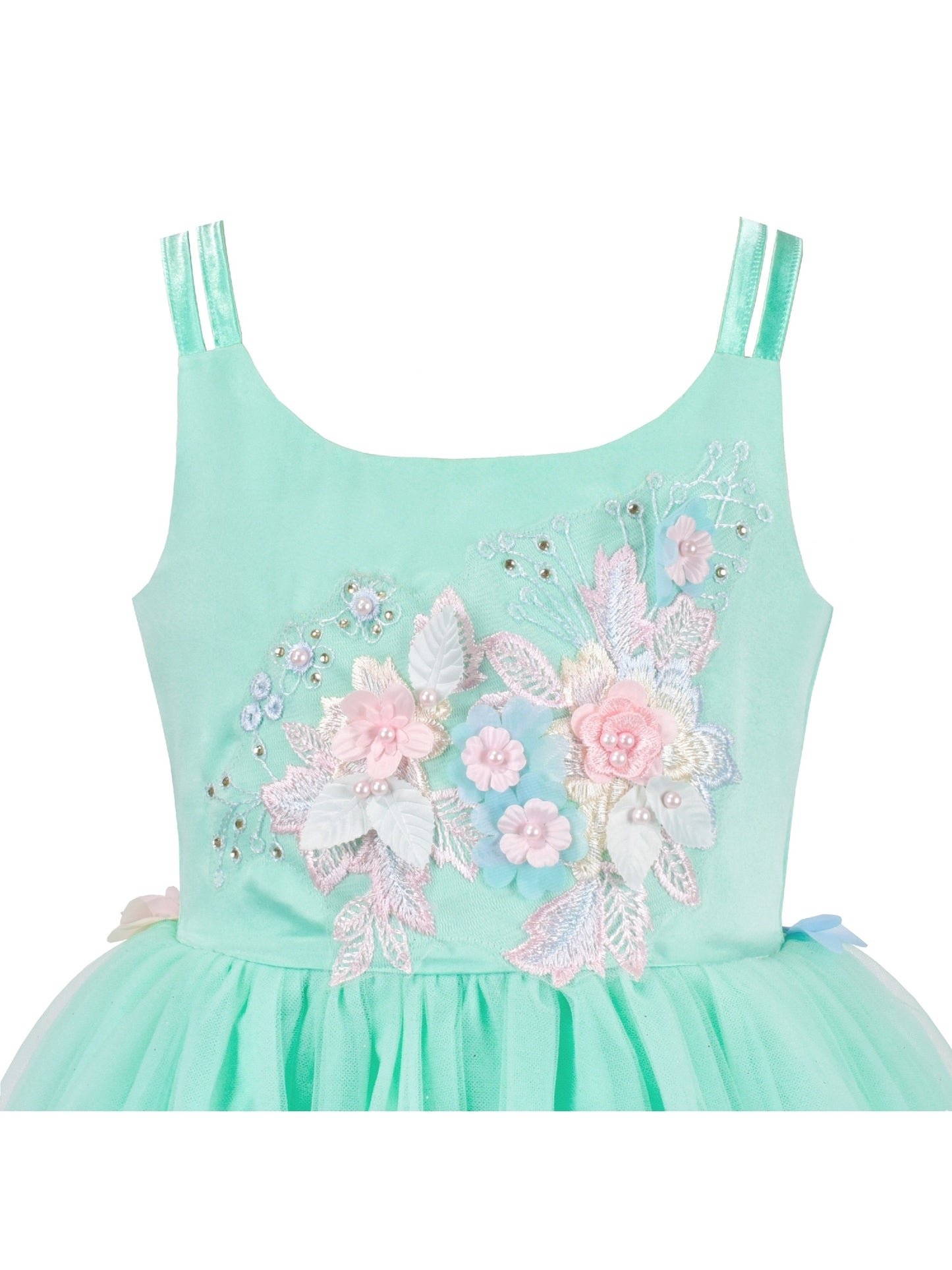 Flower Girls Dress Green Embroidery Hi-lo Wedding Bridesmaid Pageant Green