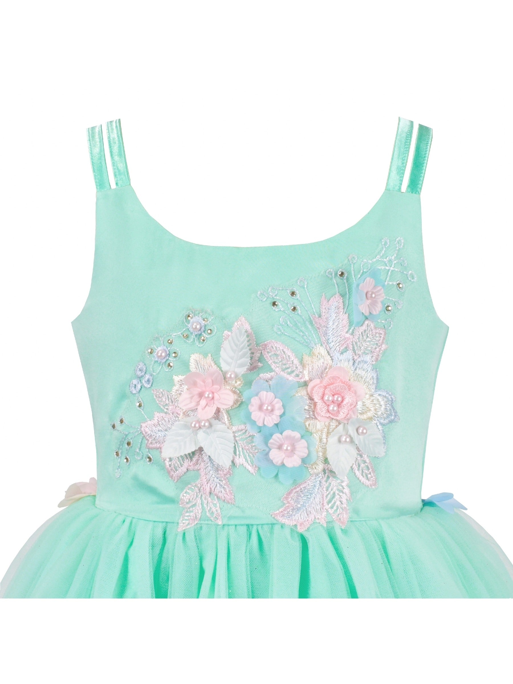 Flower Girls Dress Green Embroidery Hi-lo Wedding Bridesmaid Pageant Green