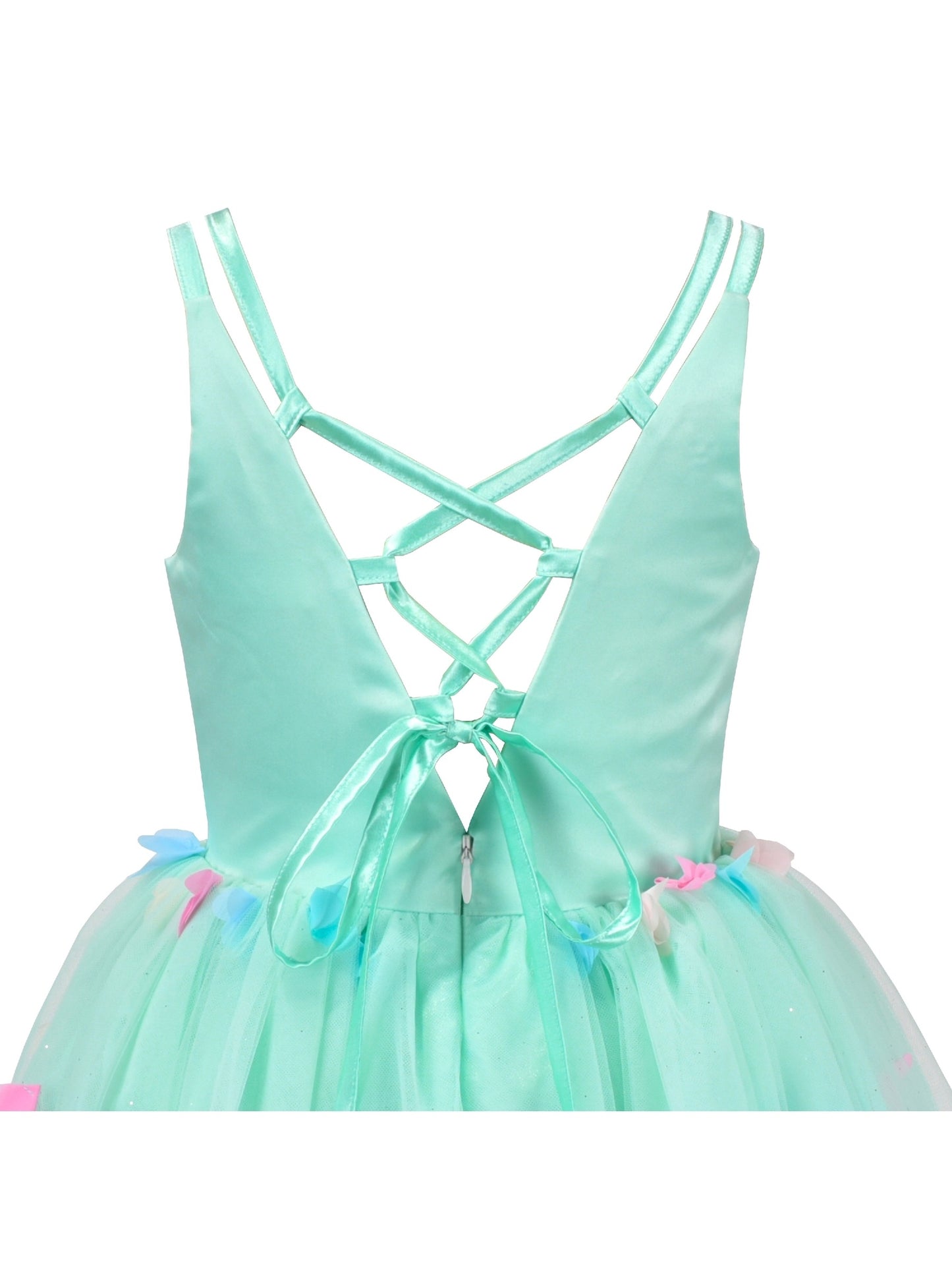Flower Girls Dress Green Embroidery Hi-lo Wedding Bridesmaid Pageant Green