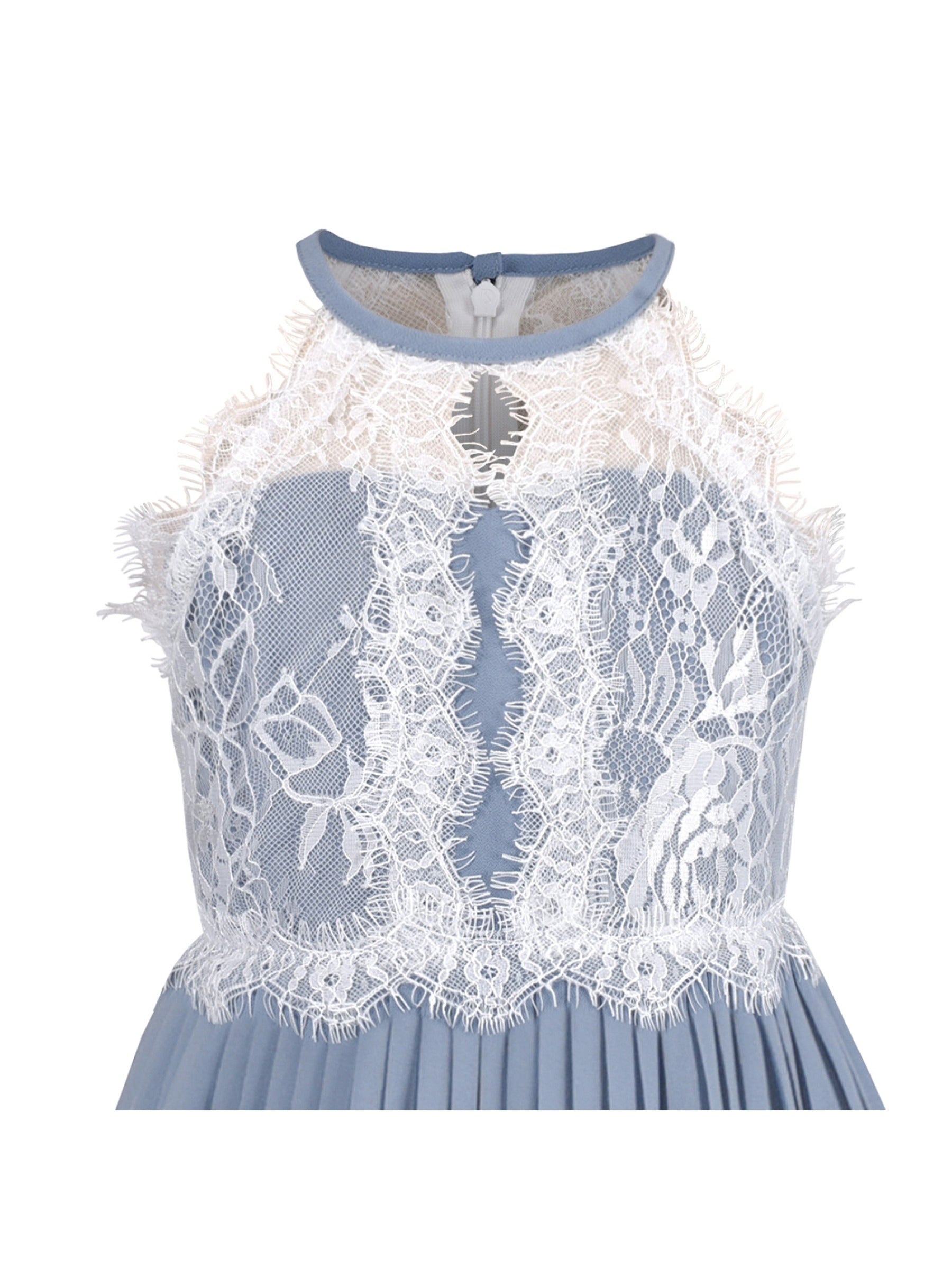 Girls Dress Coffee Halter Princess Lace Pleated Party Wedding Pageant Blue