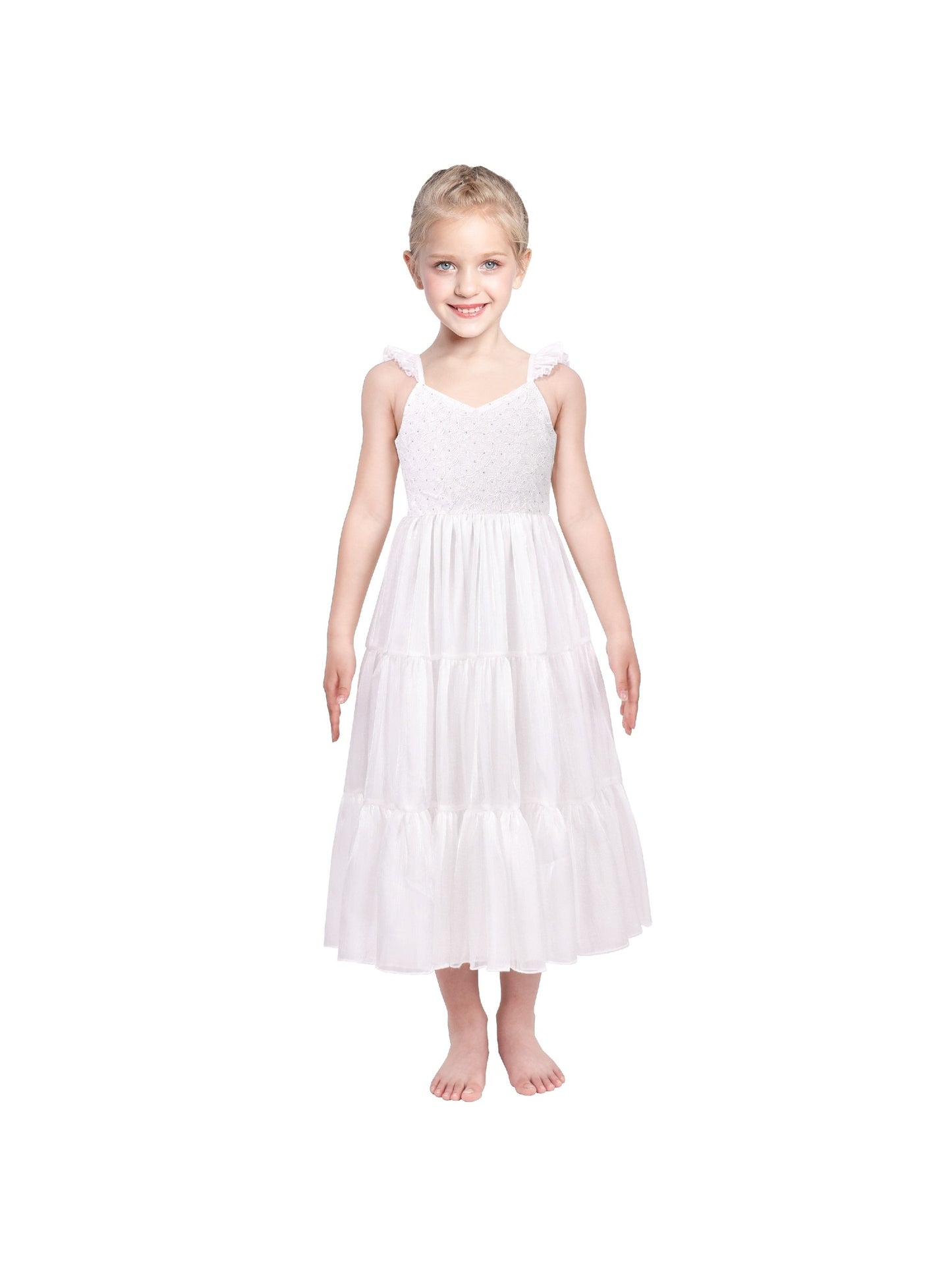 Girls Dress Glitter Sequin Wedding Bridesmaid Pageant White