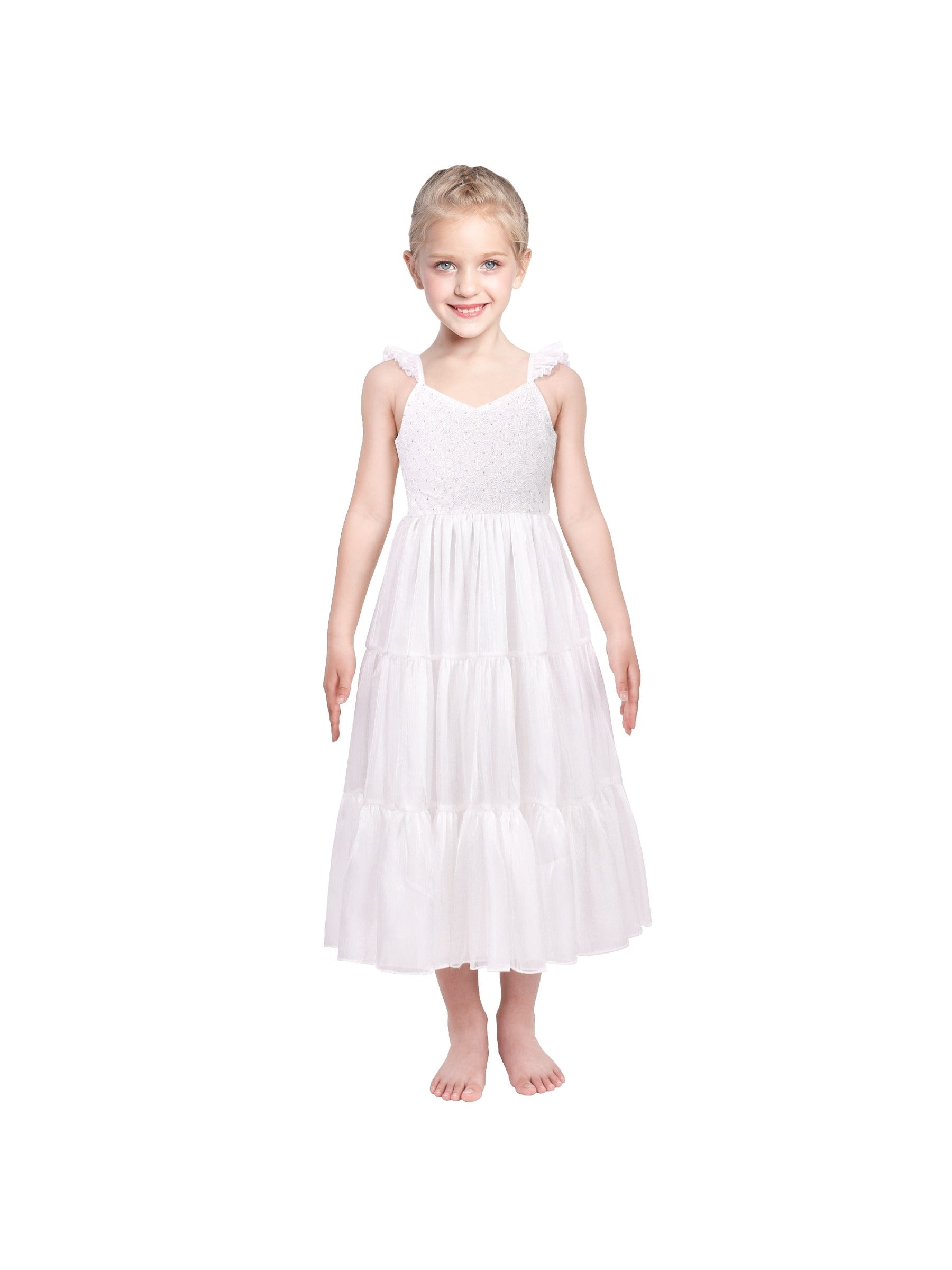 Girls Dress Glitter Sequin Wedding Bridesmaid Pageant White