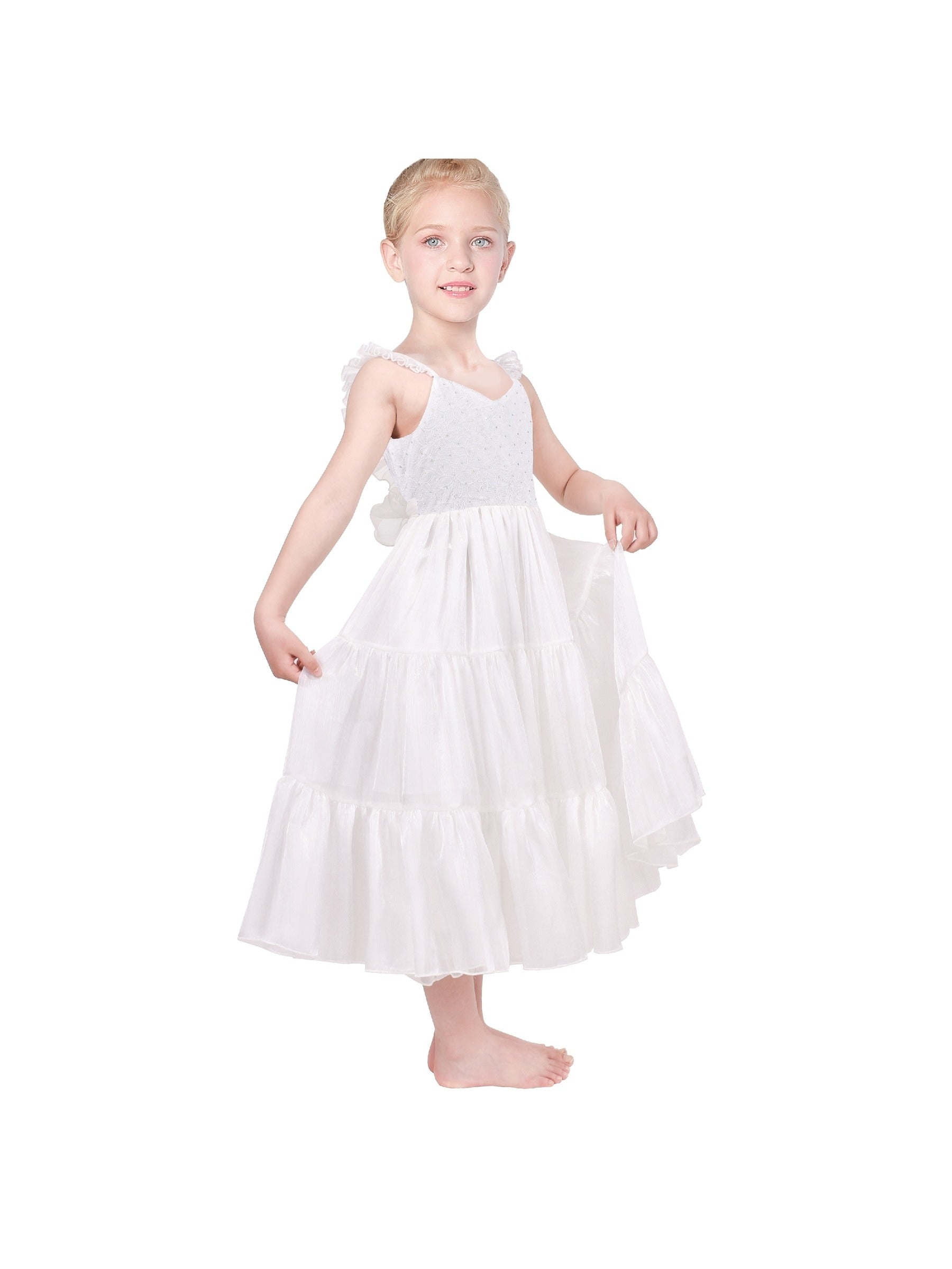 Girls Dress Glitter Sequin Wedding Bridesmaid Pageant White
