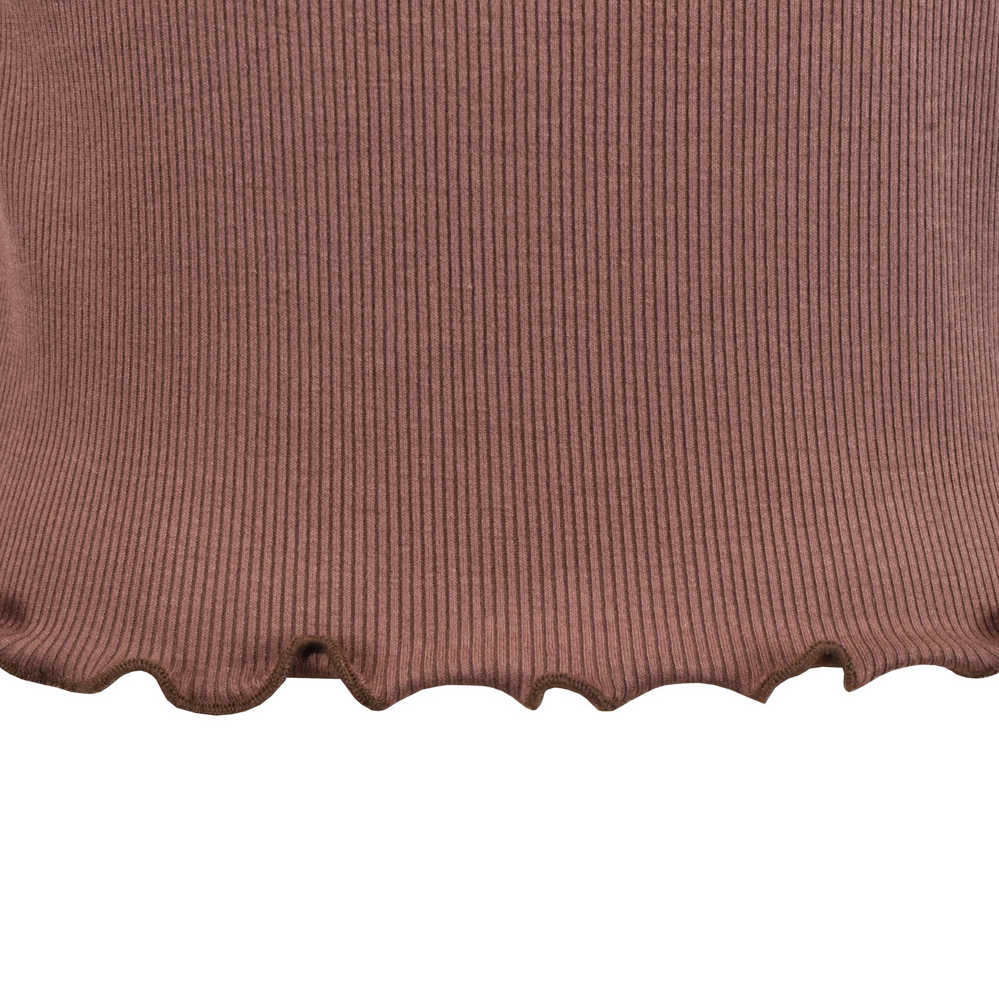 Girls T-shirt Crop Top Pink Lettuce Trim Ribbed Knit Crewneck Daily Brown