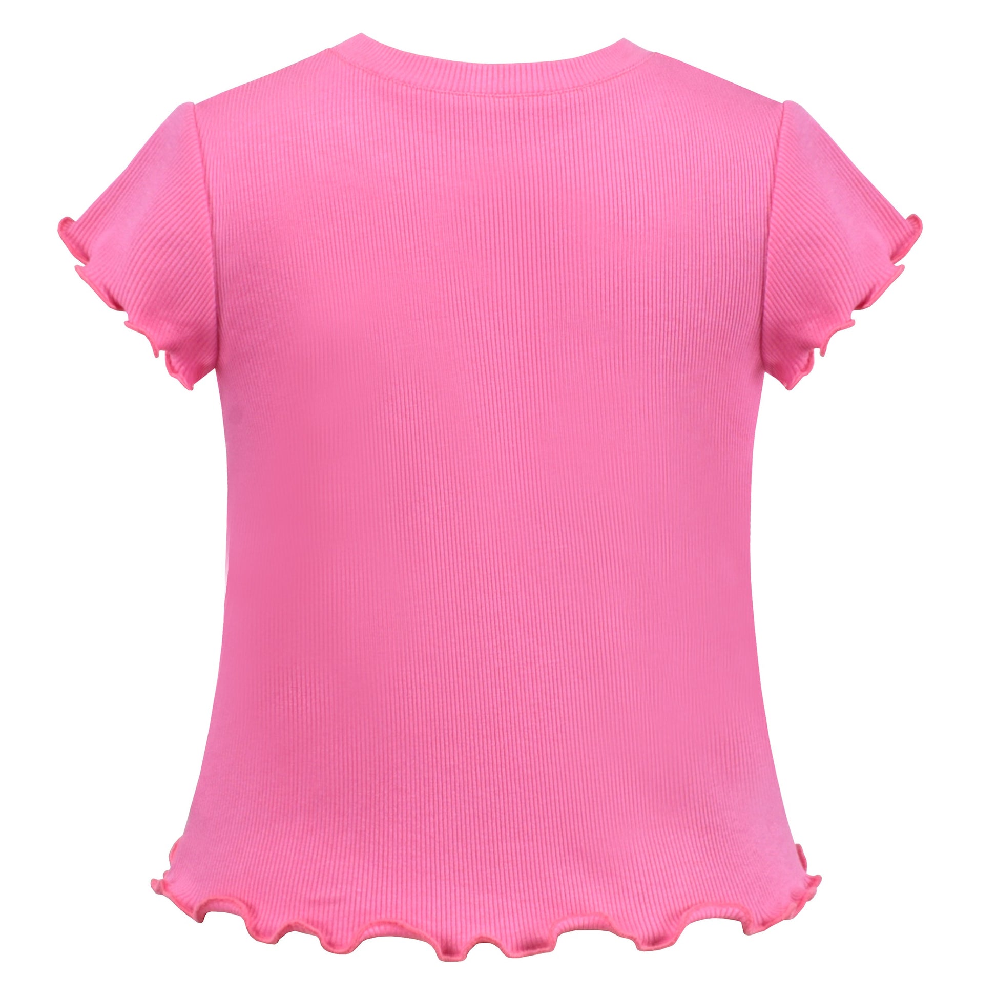 Girls T-shirt Crop Top Pink Lettuce Trim Ribbed Knit Crewneck Daily Pink