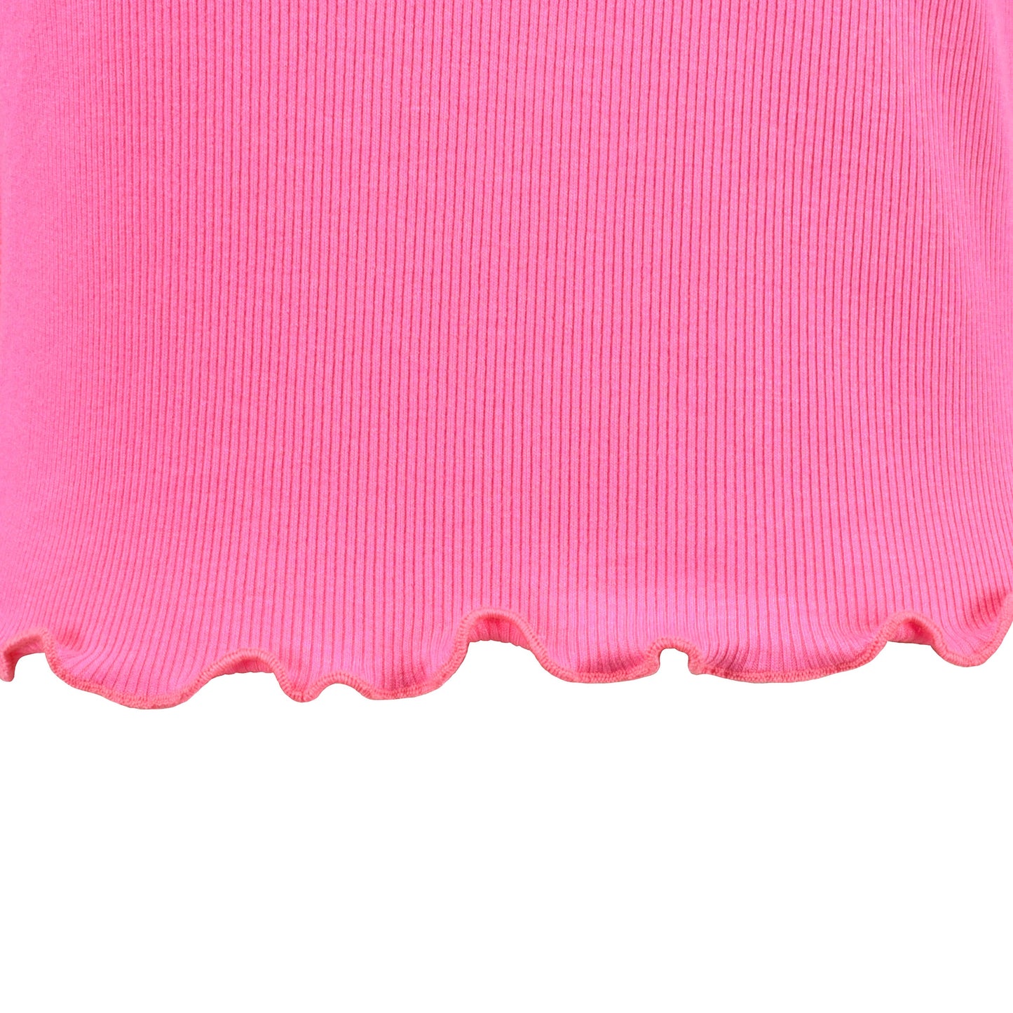 Girls T-shirt Crop Top Pink Lettuce Trim Ribbed Knit Crewneck Daily Pink
