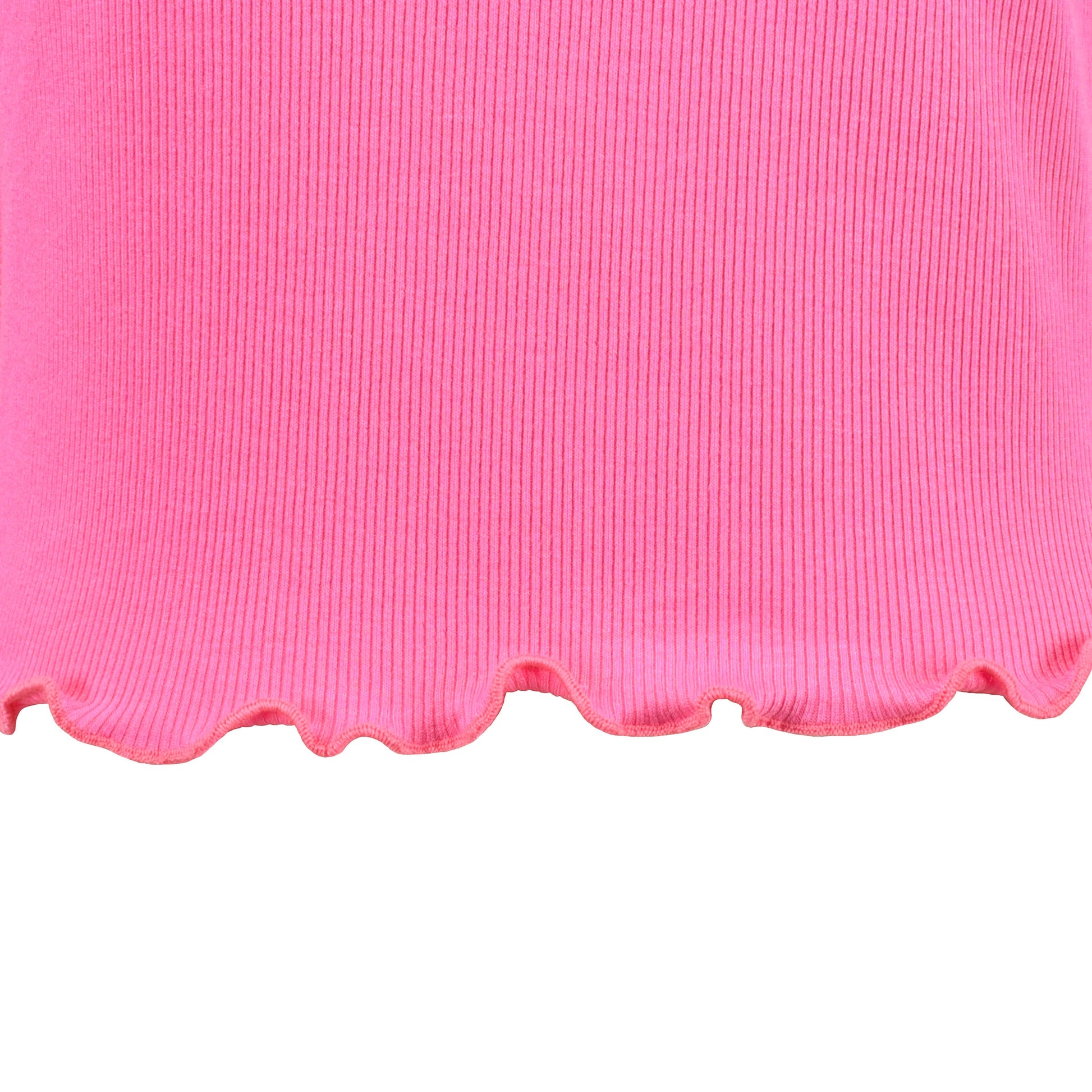 Girls T-shirt Crop Top Pink Lettuce Trim Ribbed Knit Crewneck Daily Pink