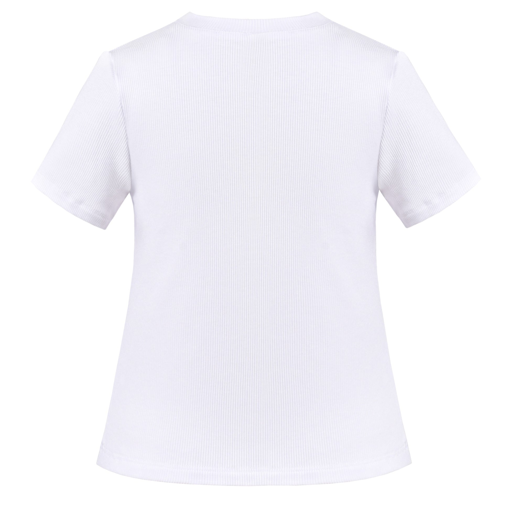 Girls T-shirt Crop Top Pink Lettuce Trim Ribbed Knit Crewneck Daily White
