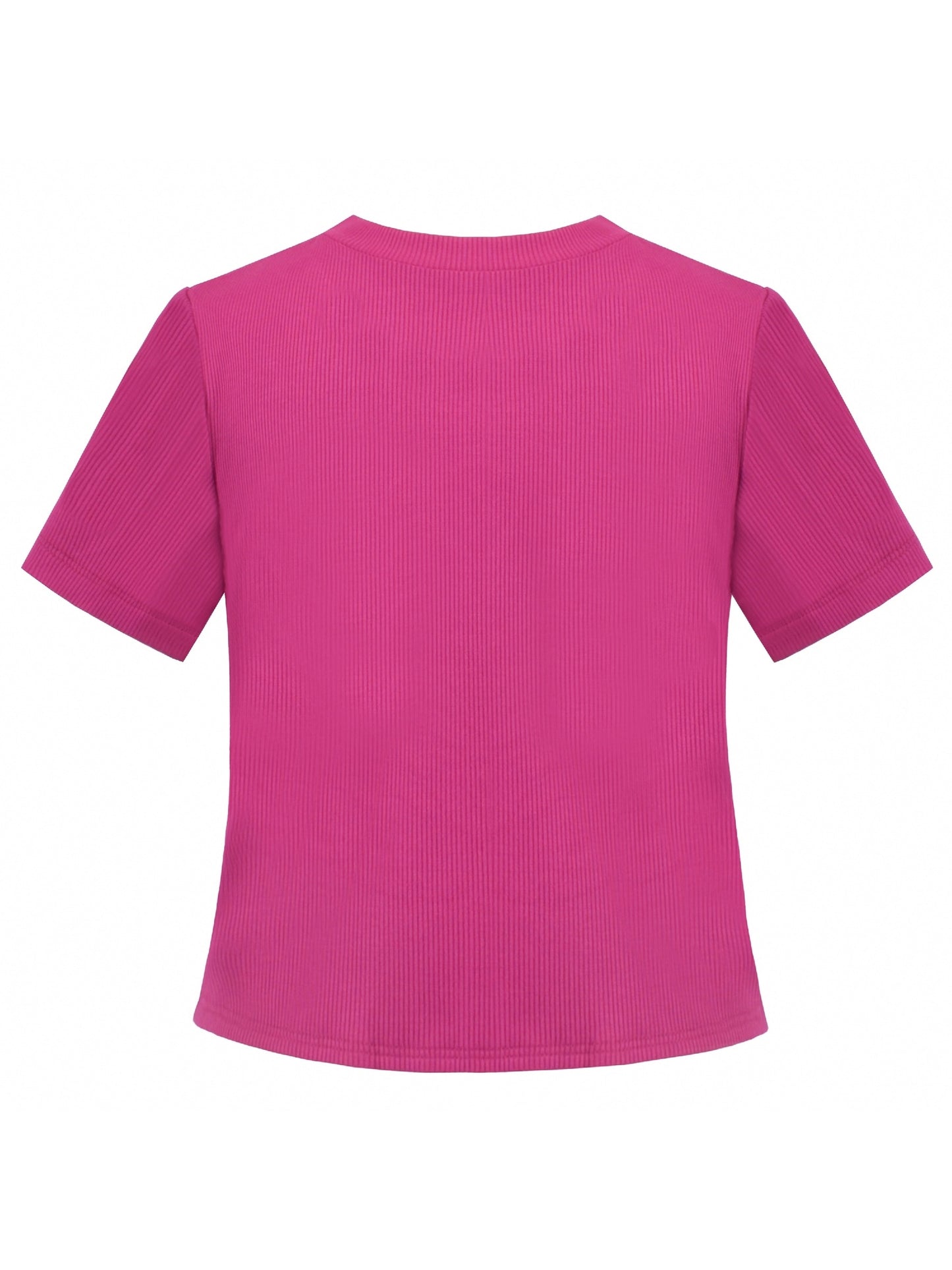 Girls T-shirt Crop Top Pink Lettuce Trim Ribbed Knit Crewneck Daily Purple