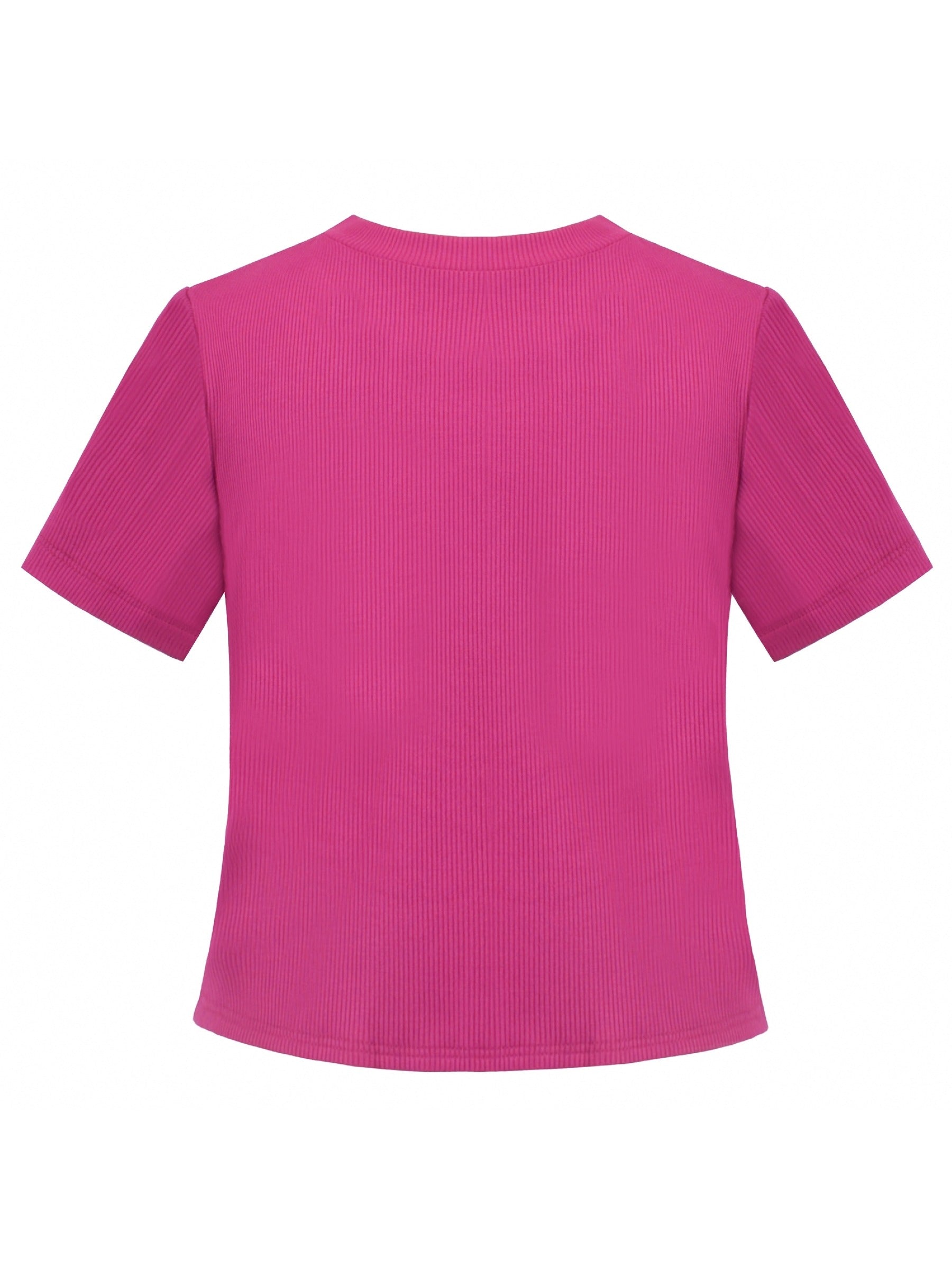 Girls T-shirt Crop Top Pink Lettuce Trim Ribbed Knit Crewneck Daily Purple