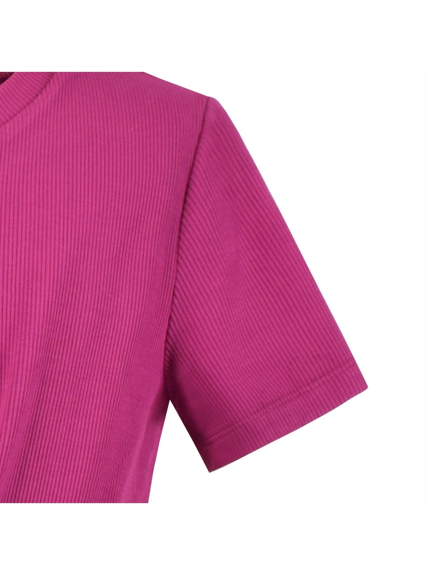 Girls T-shirt Crop Top Pink Lettuce Trim Ribbed Knit Crewneck Daily Purple