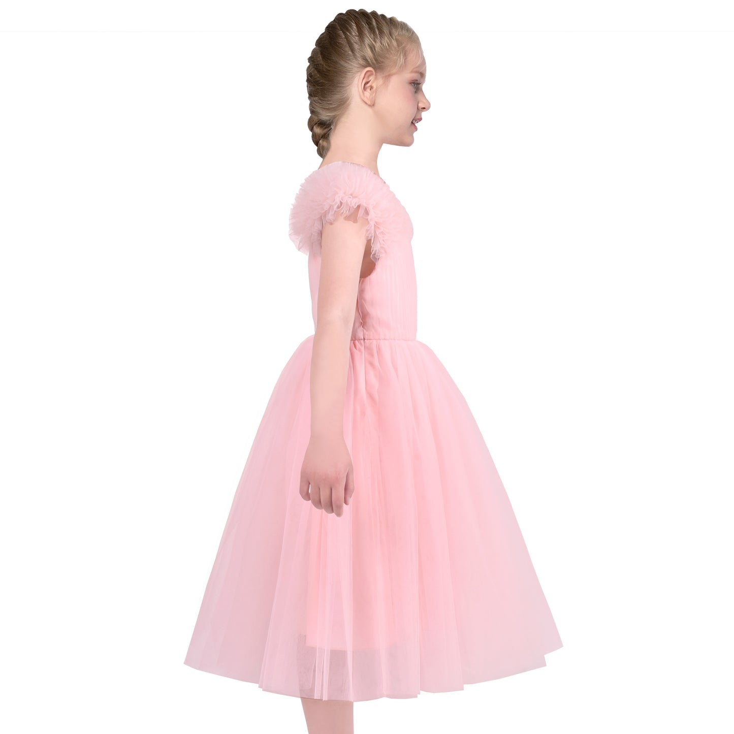 Girls Dress Pink Ruffle Tulle Birthday Party Elegant Formal Bridesmaid Pink