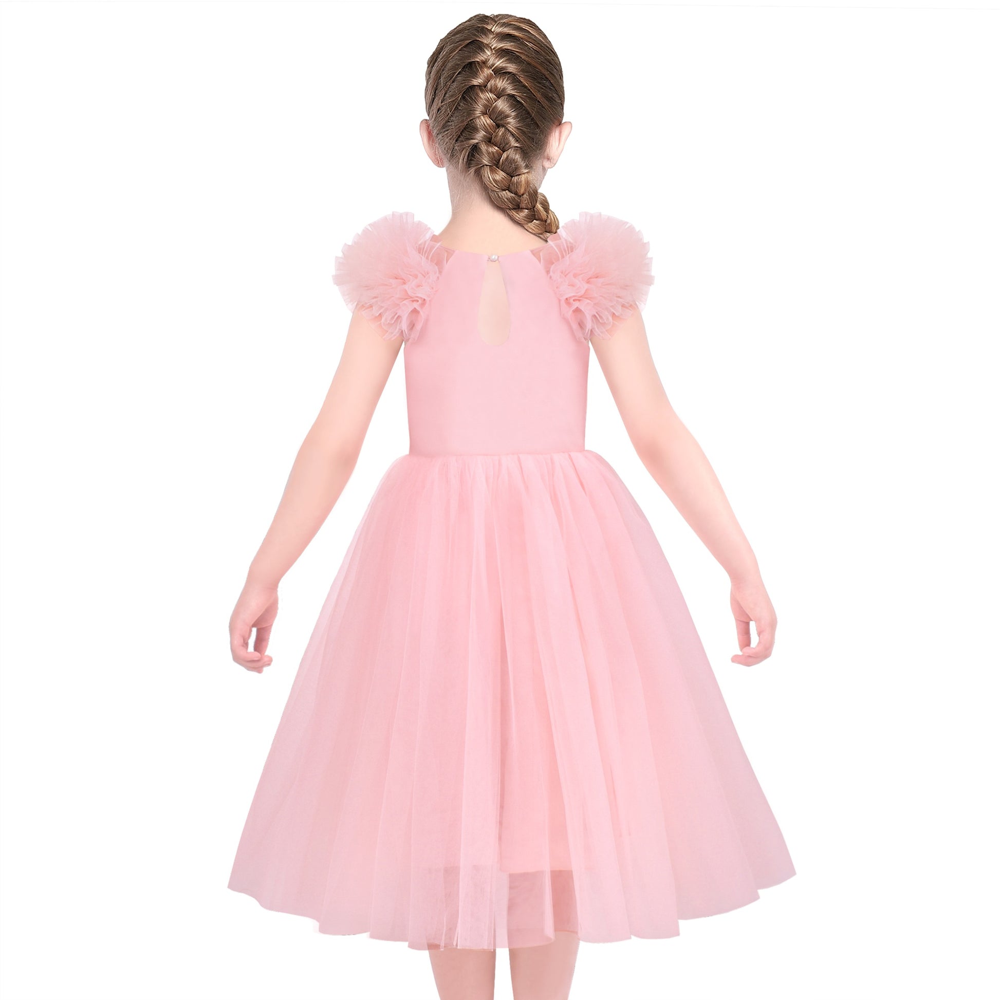 Girls Dress Pink Ruffle Tulle Birthday Party Elegant Formal Bridesmaid Pink