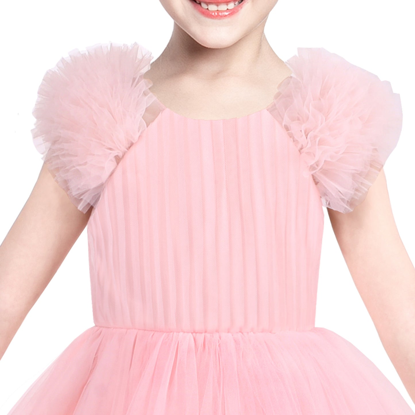 Girls Dress Pink Ruffle Tulle Birthday Party Elegant Formal Bridesmaid Pink