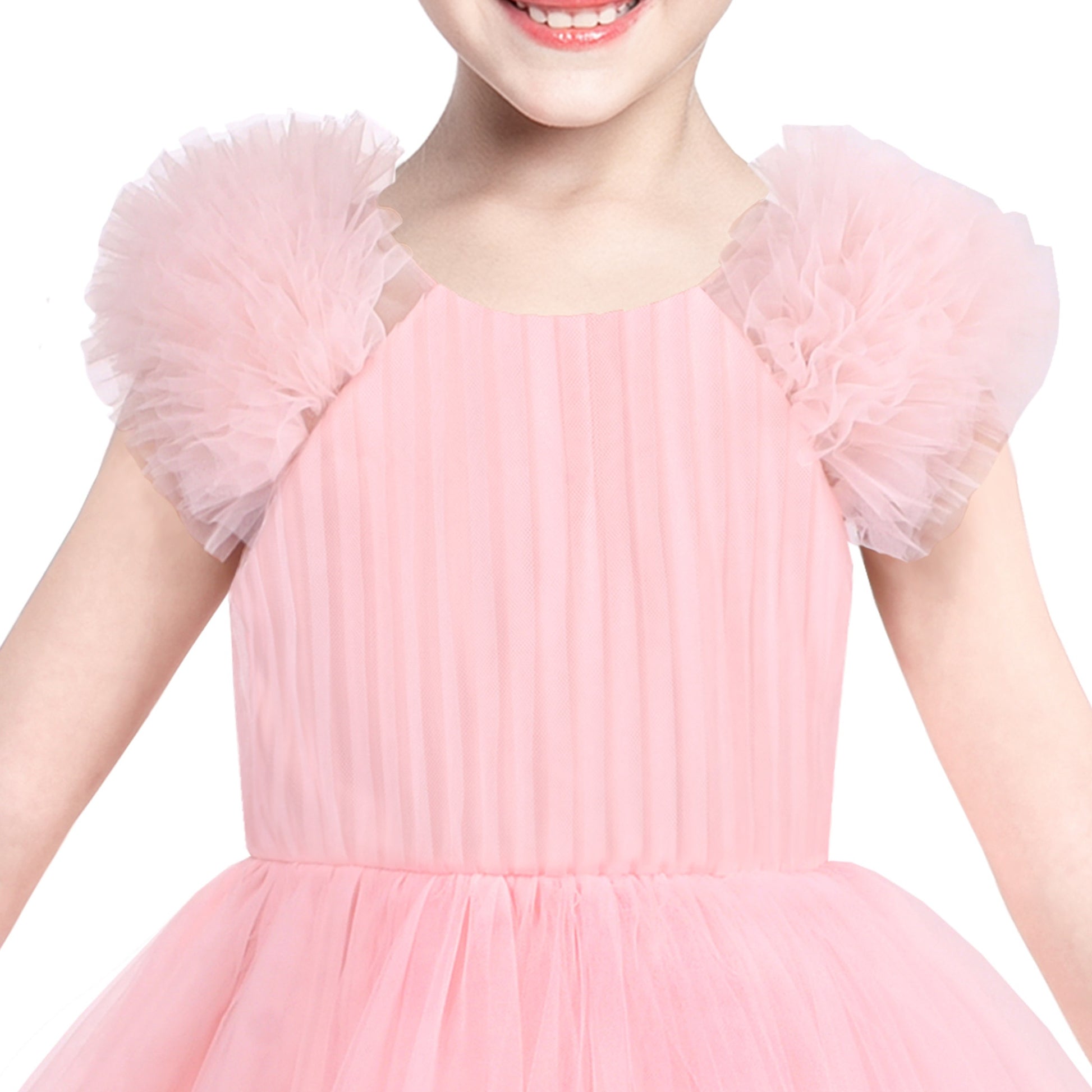 Girls Dress Pink Ruffle Tulle Birthday Party Elegant Formal Bridesmaid Pink