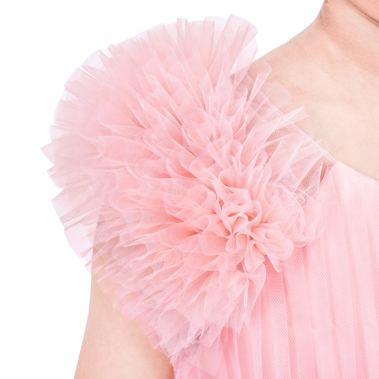 Girls Dress Pink Ruffle Tulle Birthday Party Elegant Formal Bridesmaid Pink
