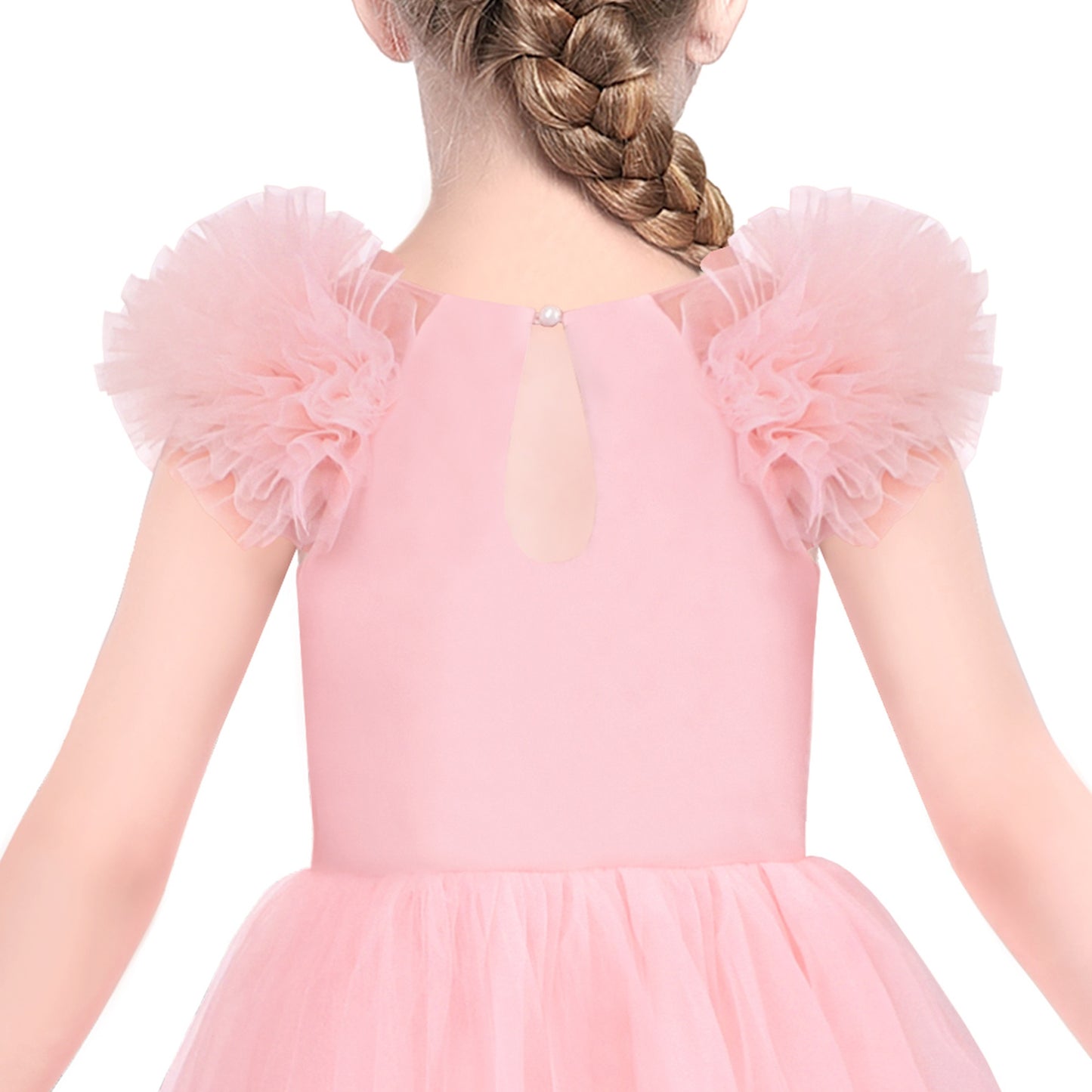 Girls Dress Pink Ruffle Tulle Birthday Party Elegant Formal Bridesmaid Pink