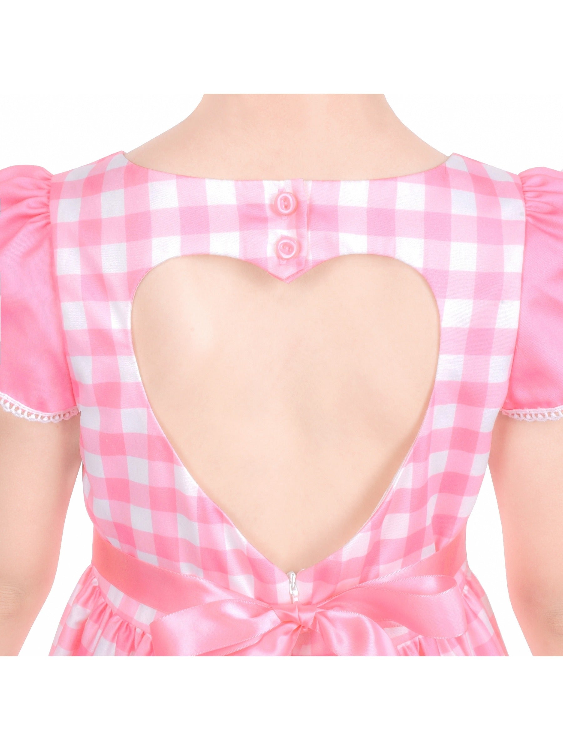 Girls Dress Floral Rose Collar Puff Sleeve Casual Summer Party Pink