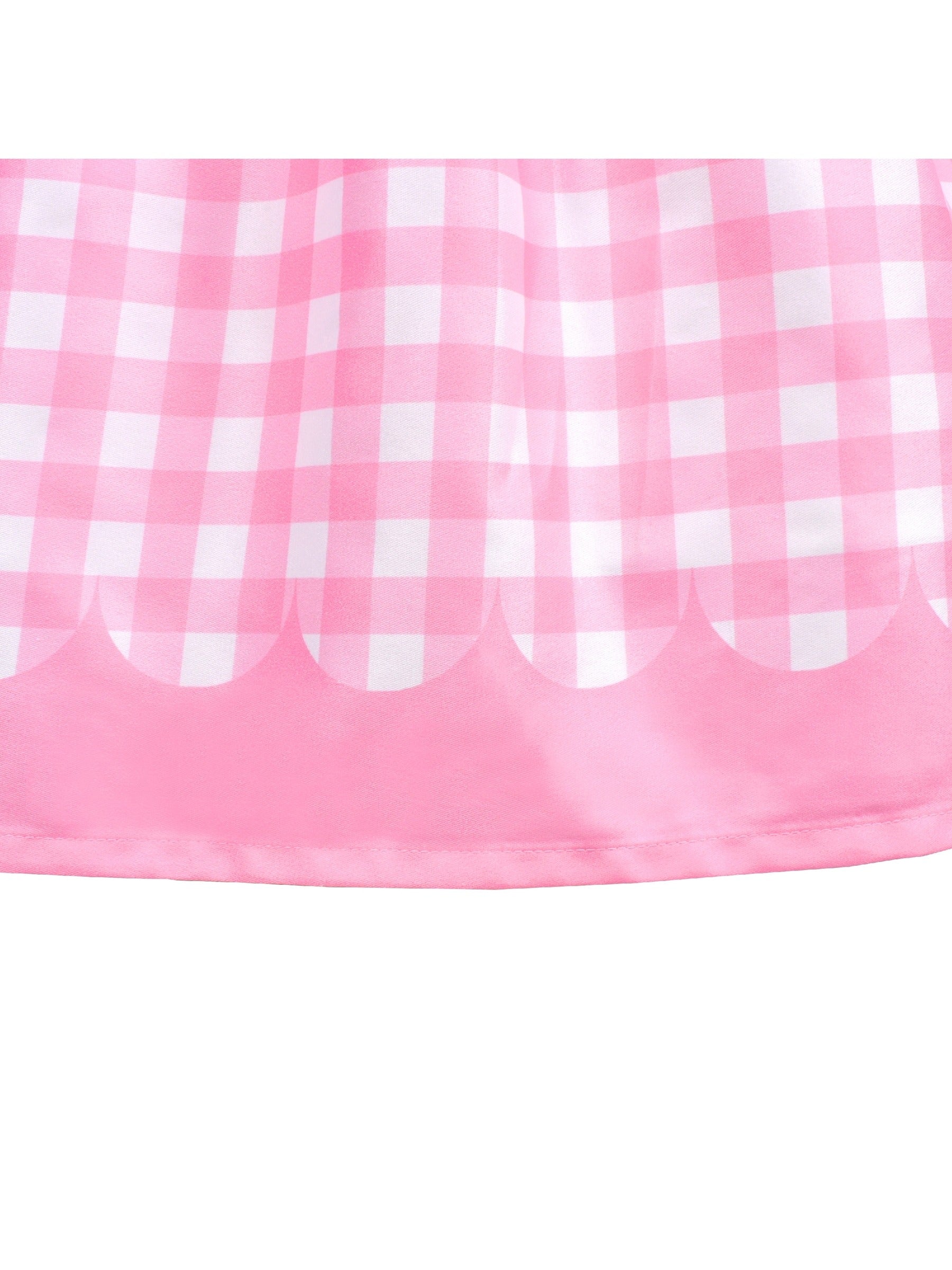 Girls Dress Floral Rose Collar Puff Sleeve Casual Summer Party Pink