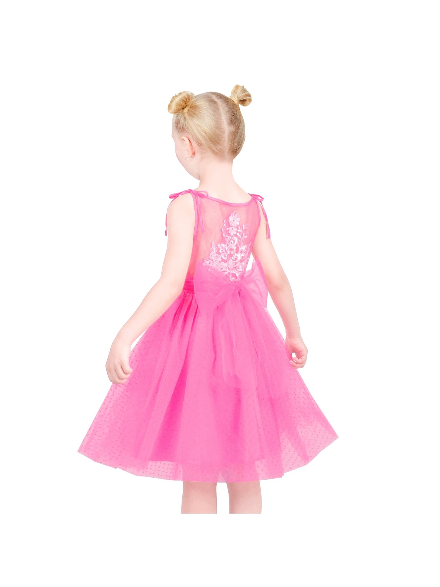 Flower Girls Dress White Wedding Pageant Bridesmaid Gown Pink