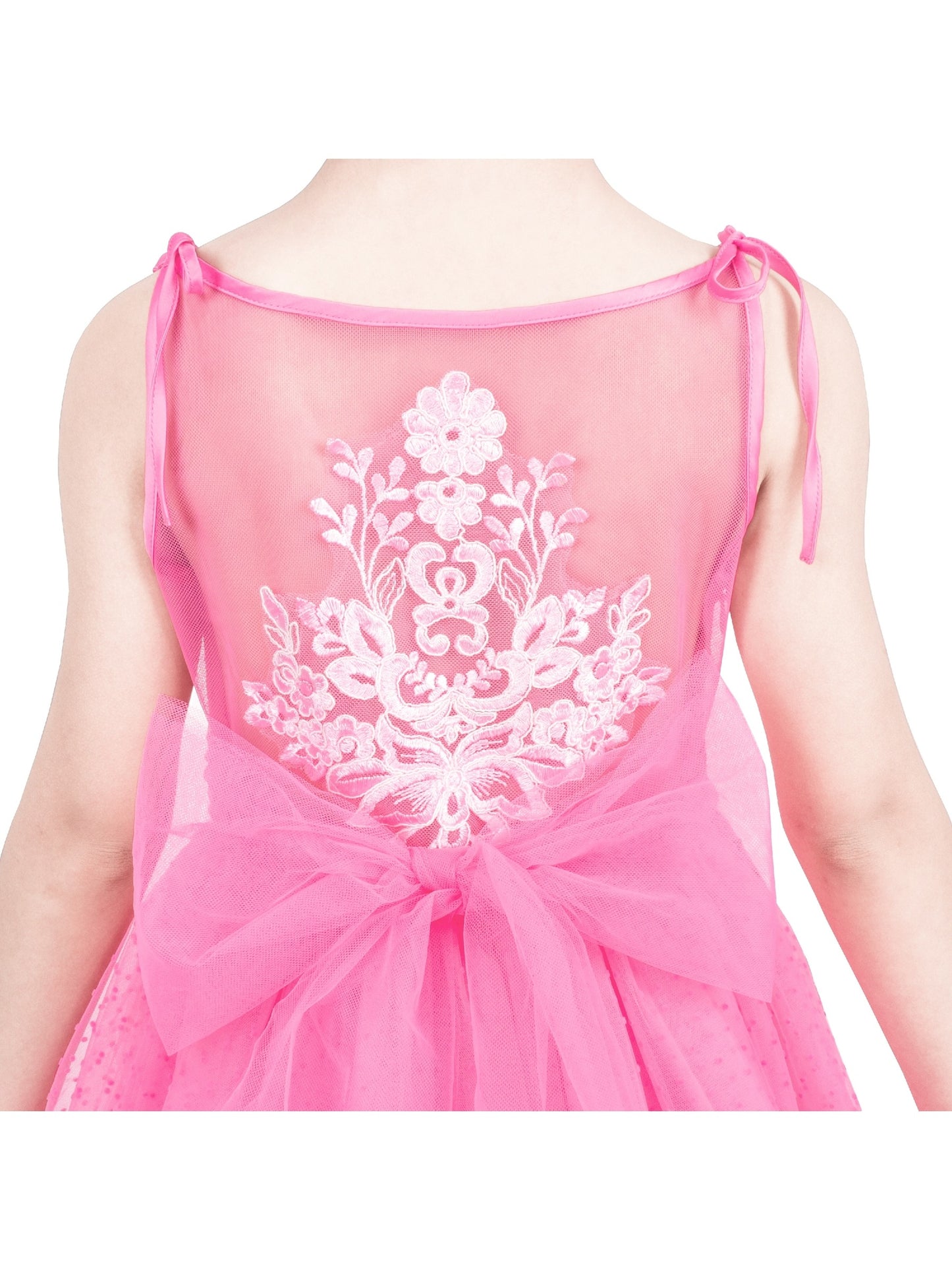 Flower Girls Dress White Wedding Pageant Bridesmaid Gown Pink