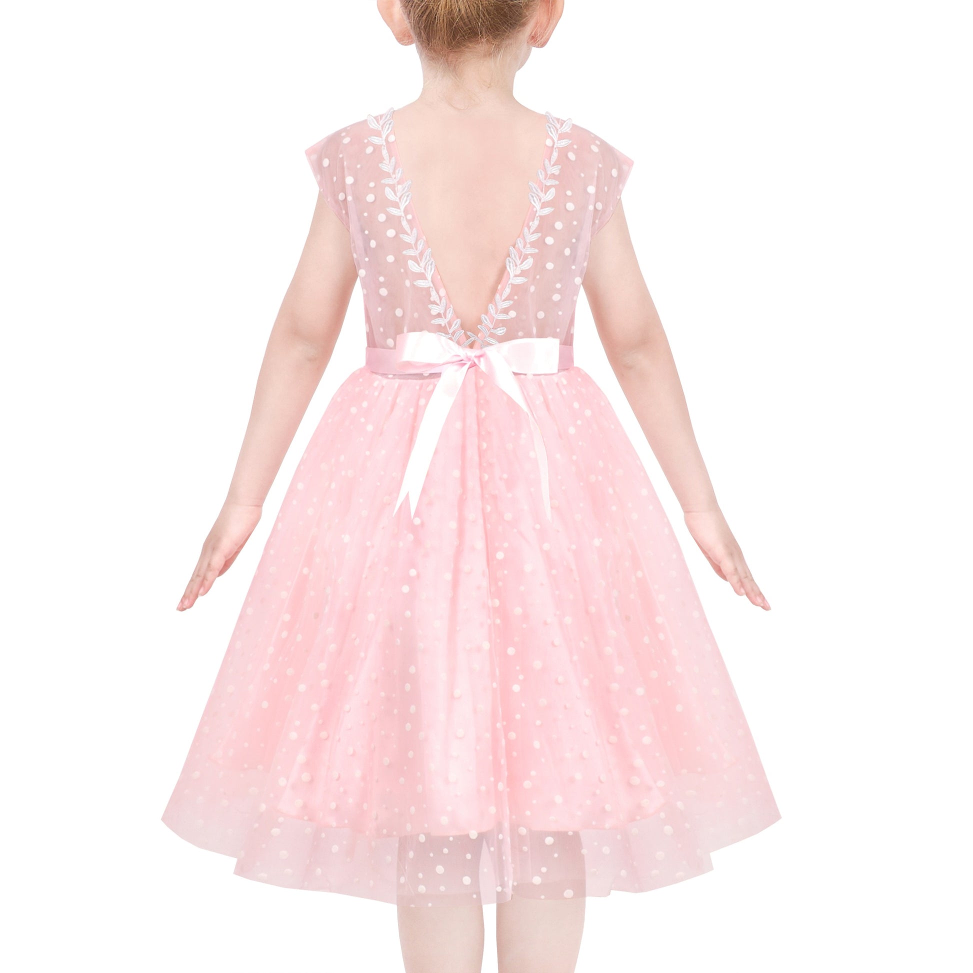 Flower Girls Dress White Wedding Pageant Bridesmaid Gown Pink