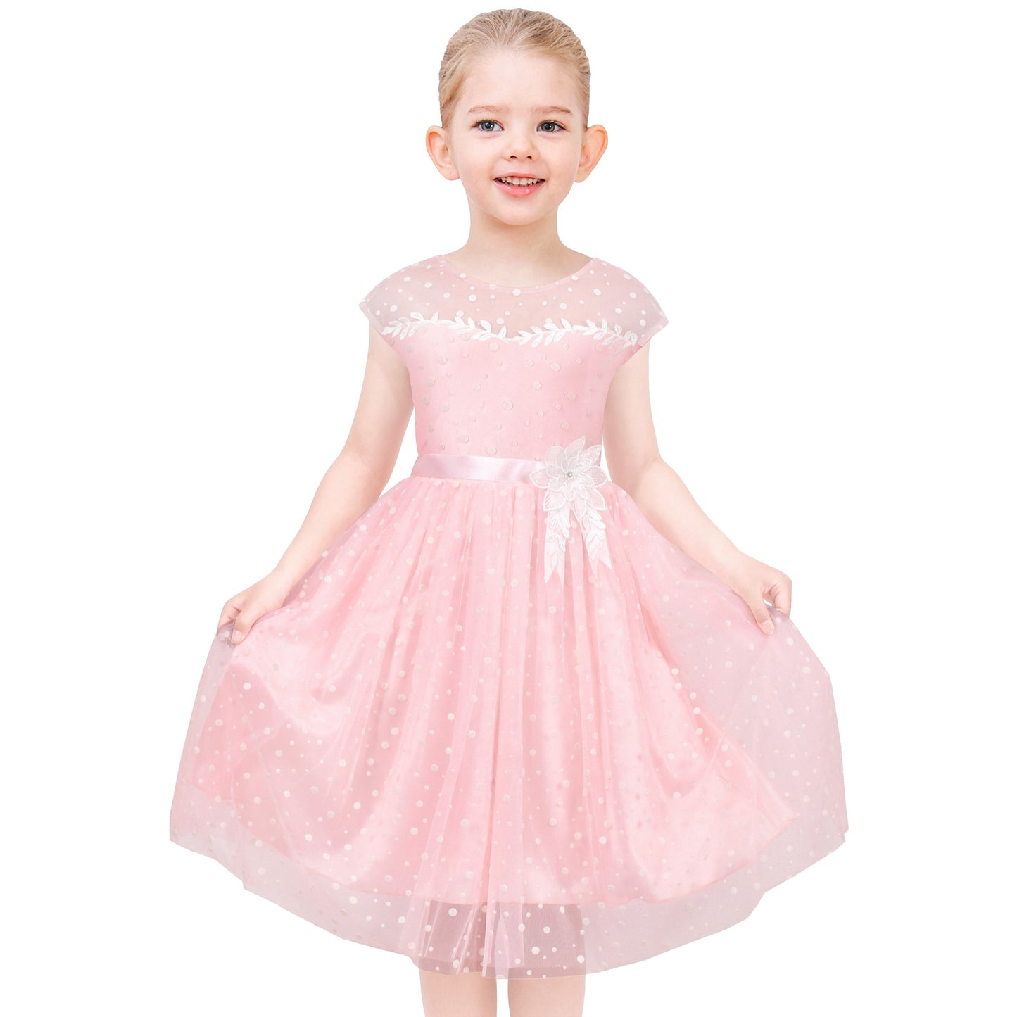 Flower Girls Dress White Wedding Pageant Bridesmaid Gown Pink