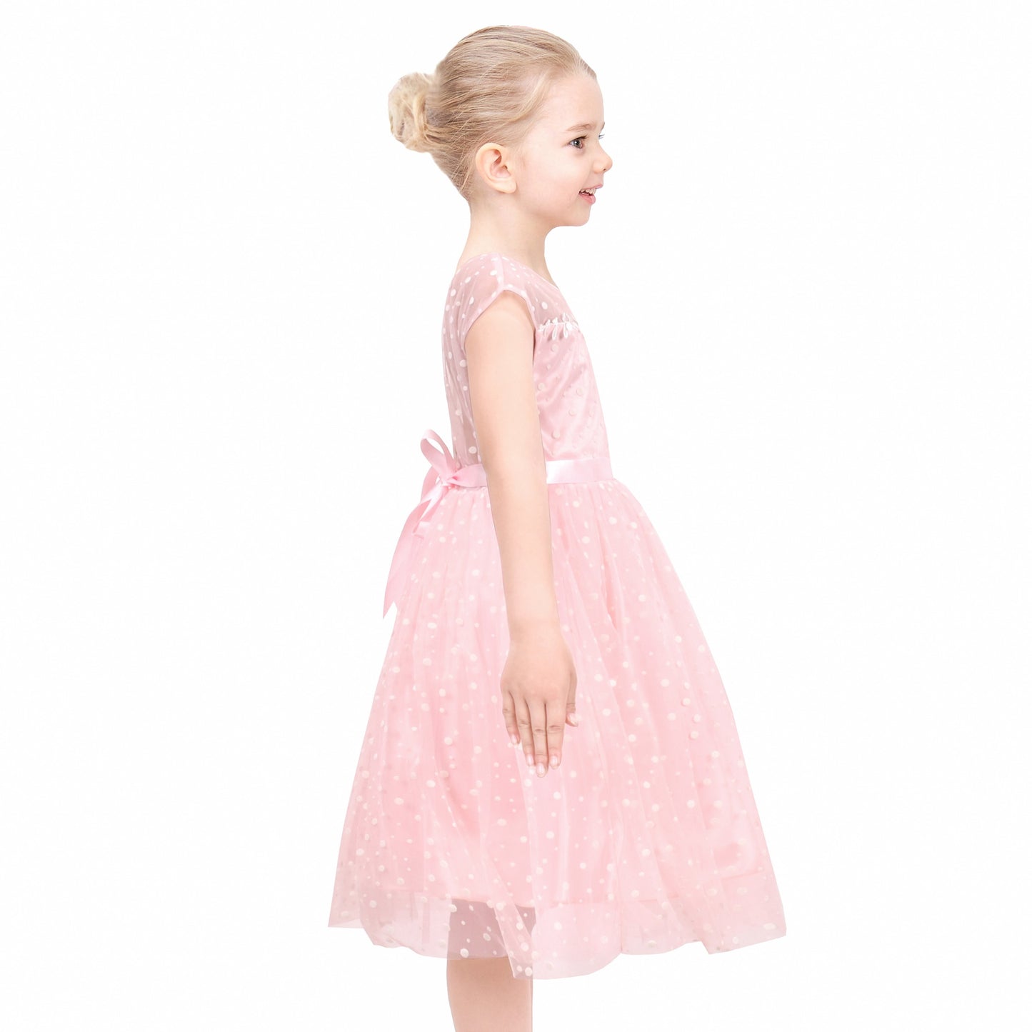 Flower Girls Dress White Wedding Pageant Bridesmaid Gown Pink