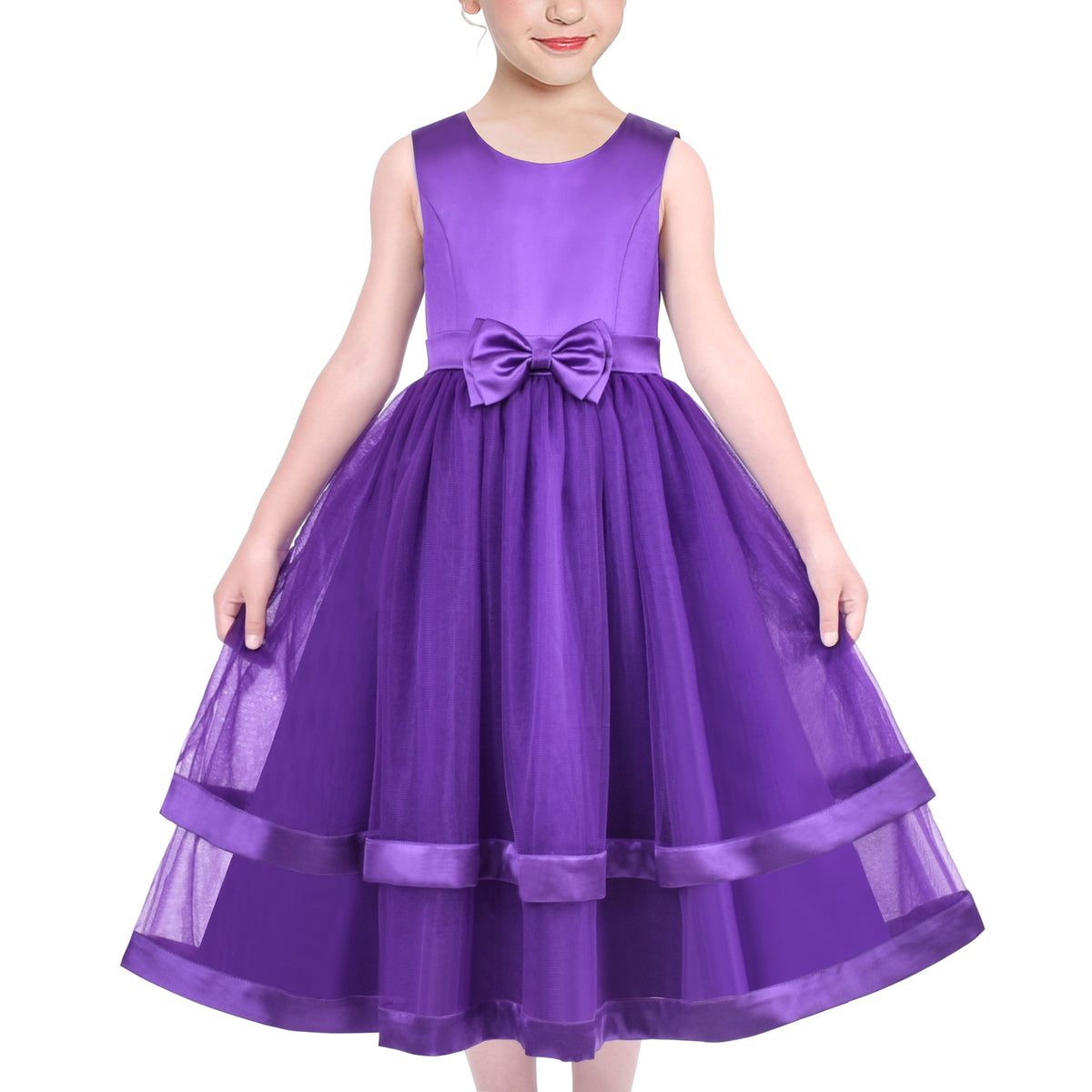 Girls Dress Sleeveless Burgundy Ball Gown Wedding Party Pageant - Dark Purple
