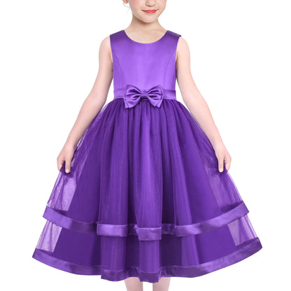 Girls Dress Sleeveless Burgundy Ball Gown Wedding Party Pageant - Dark Purple