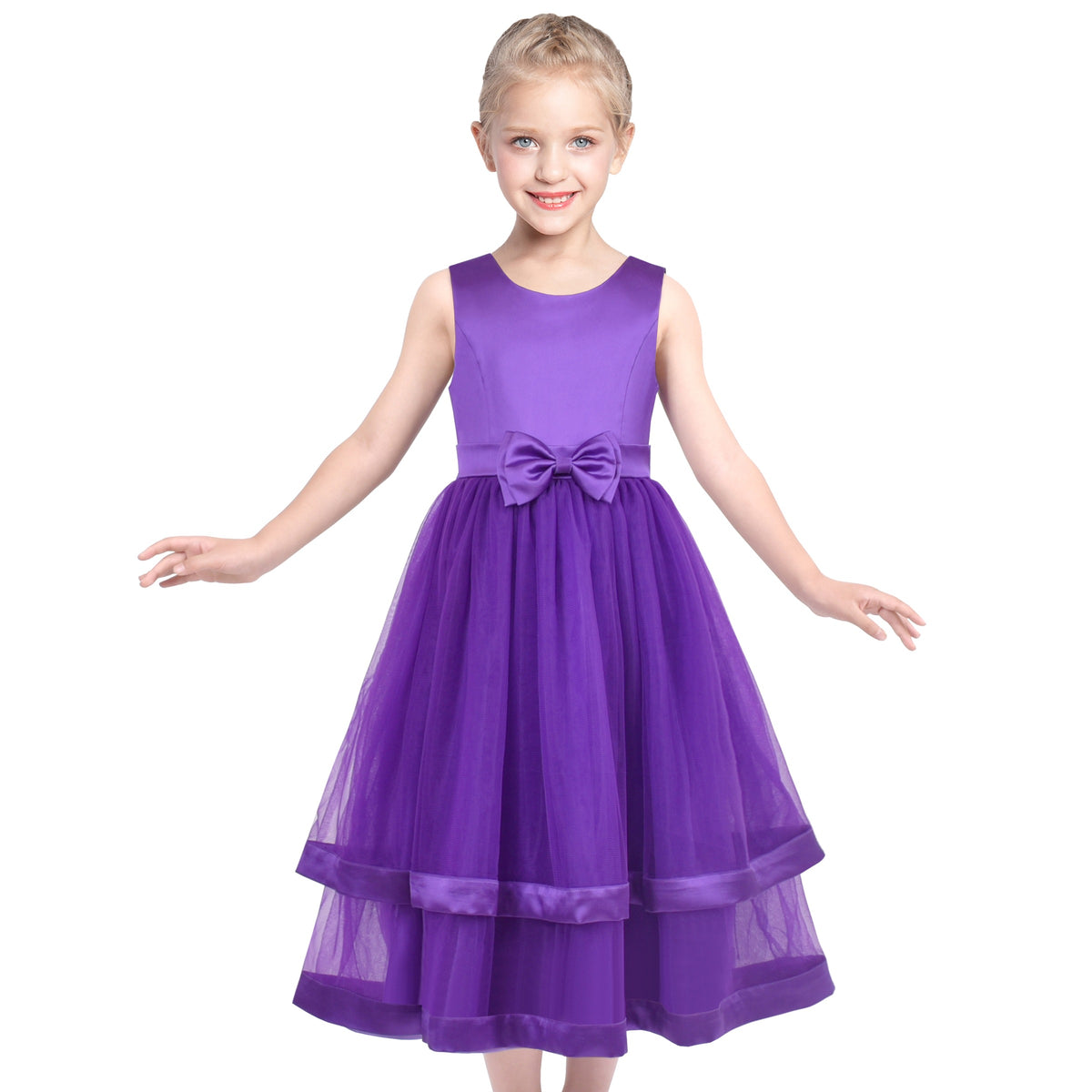Girls Dress Sleeveless Burgundy Ball Gown Wedding Party Pageant - Dark Purple