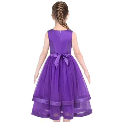 Girls Dress Sleeveless Burgundy Ball Gown Wedding Party Pageant - Dark Purple