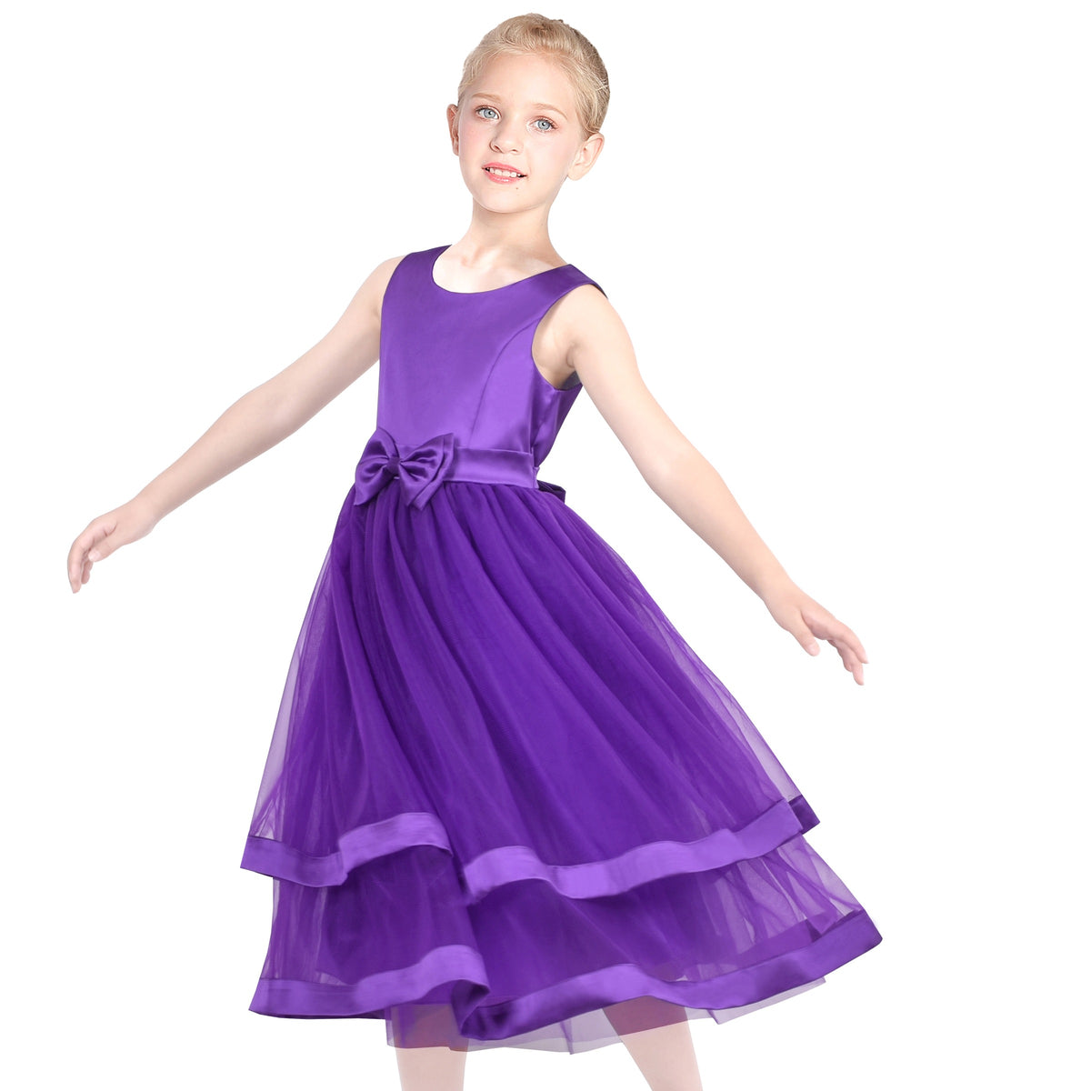 Girls Dress Sleeveless Burgundy Ball Gown Wedding Party Pageant - Dark Purple