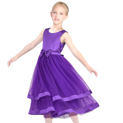 Girls Dress Sleeveless Burgundy Ball Gown Wedding Party Pageant - Dark Purple