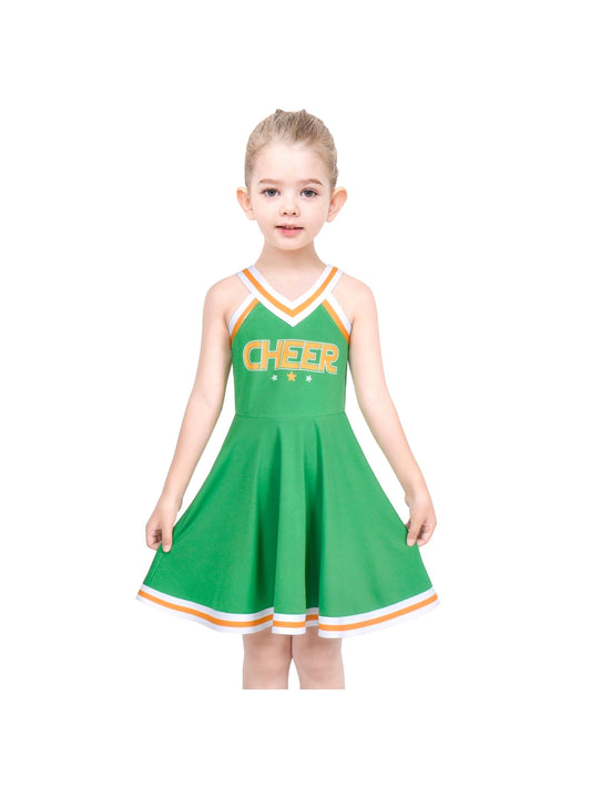 Girls Dress Green Cheerleader Uniform Outfit Pom Party Celebration Green