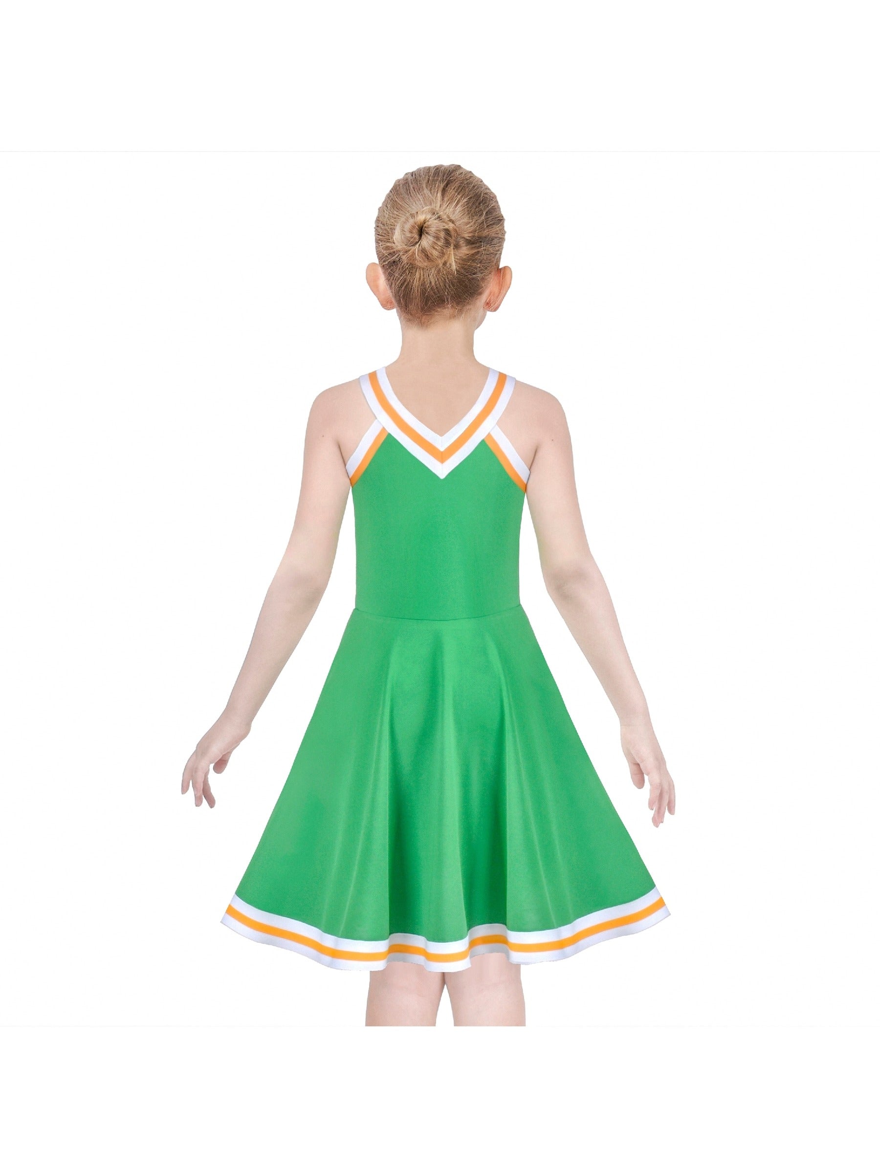 Girls Dress Green Cheerleader Uniform Outfit Pom Party Celebration Green