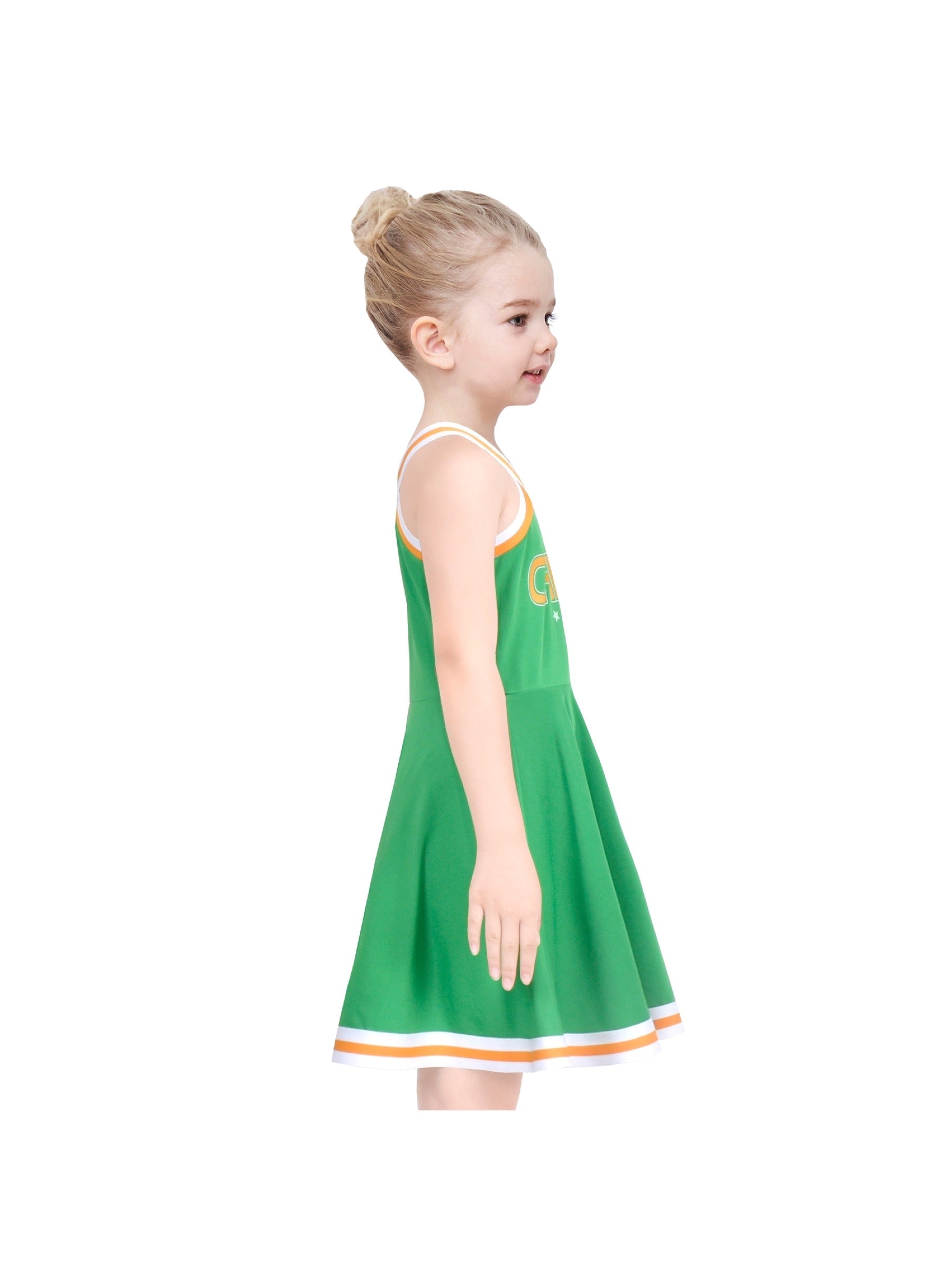 Girls Dress Green Cheerleader Uniform Outfit Pom Party Celebration Green