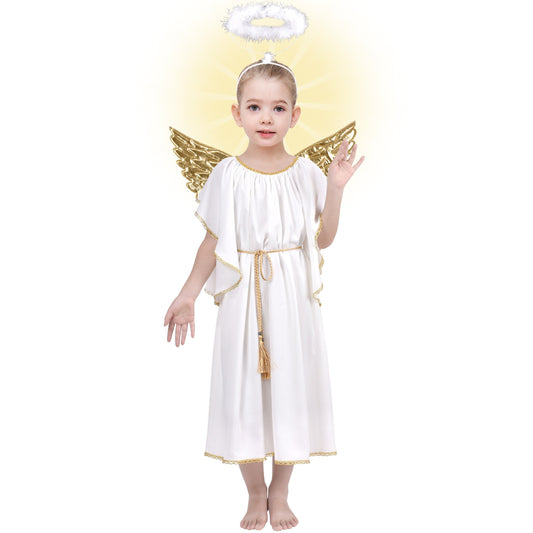 Girls Dress 4 Pieces Angel Headband Wing Halo Tassel Halloween Party White