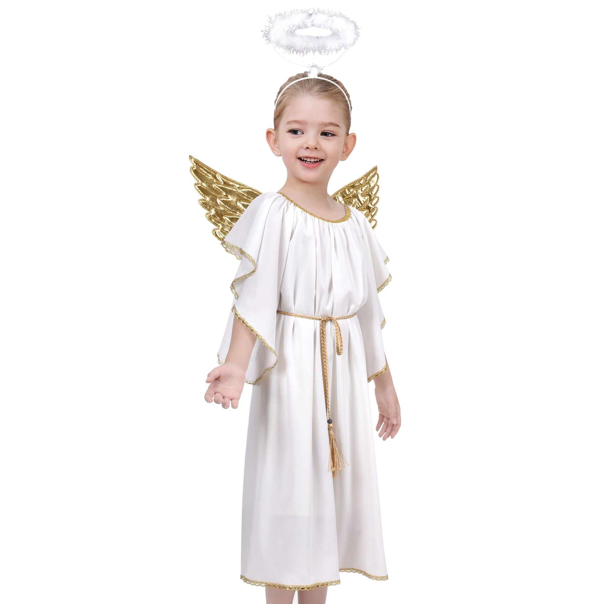 Girls Dress 4 Pieces Angel Headband Wing Halo Tassel Halloween Party White