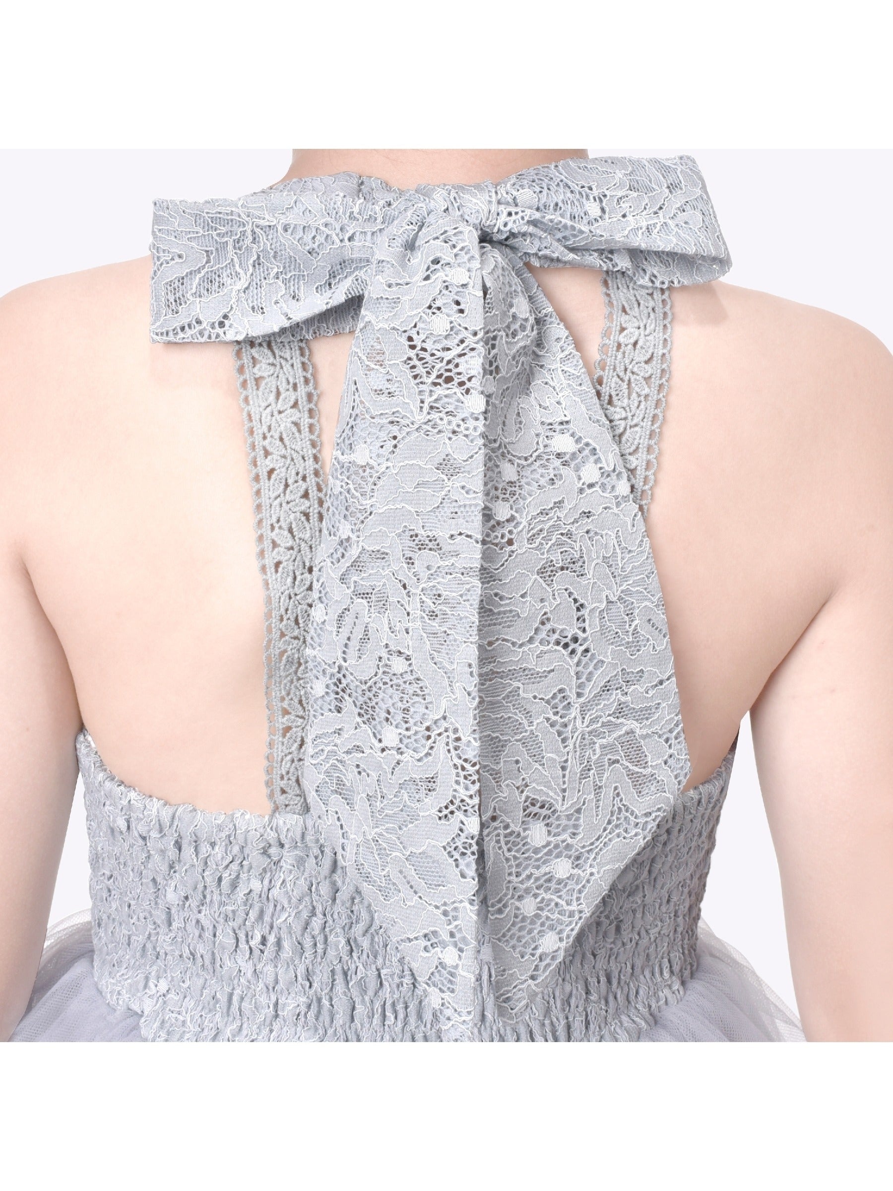 Girls Dress Pink Flower Lace Halter Princess Wedding Bridesmaid Tulle Gray