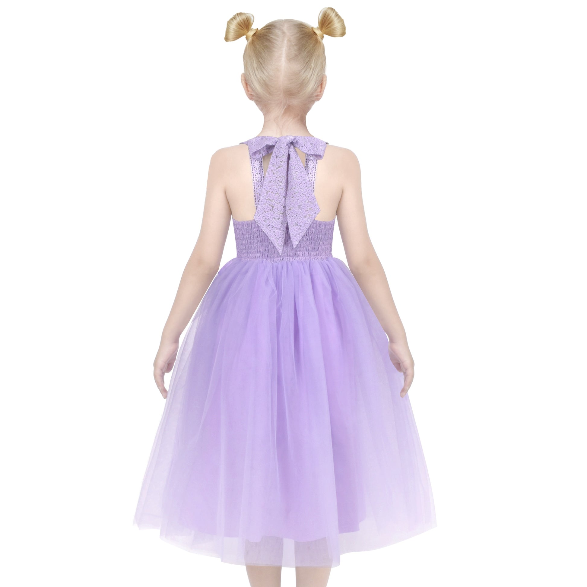 Girls Dress Pink Flower Lace Halter Princess Wedding Bridesmaid Tulle Purple