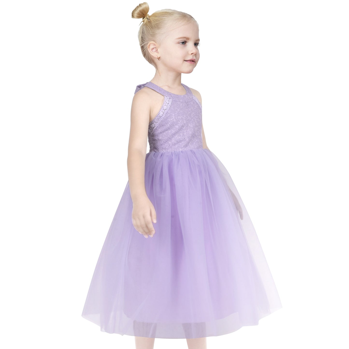 Girls Dress Pink Flower Lace Halter Princess Wedding Bridesmaid Tulle Purple