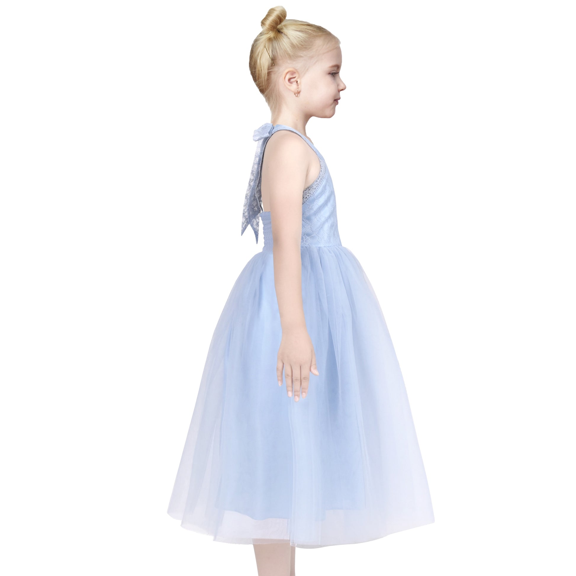 Girls Dress Pink Flower Lace Halter Princess Wedding Bridesmaid Tulle Blue