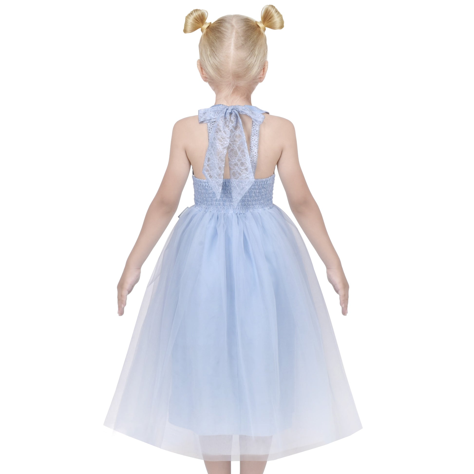 Girls Dress Pink Flower Lace Halter Princess Wedding Bridesmaid Tulle Blue