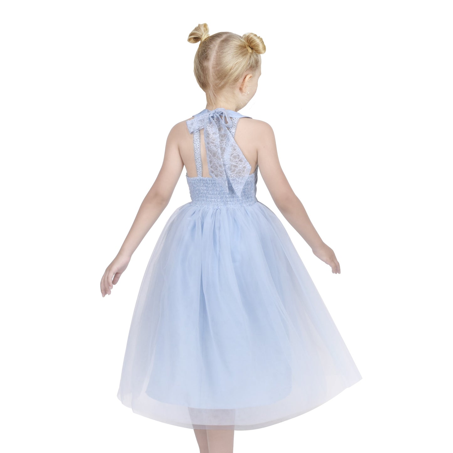 Girls Dress Pink Flower Lace Halter Princess Wedding Bridesmaid Tulle Blue