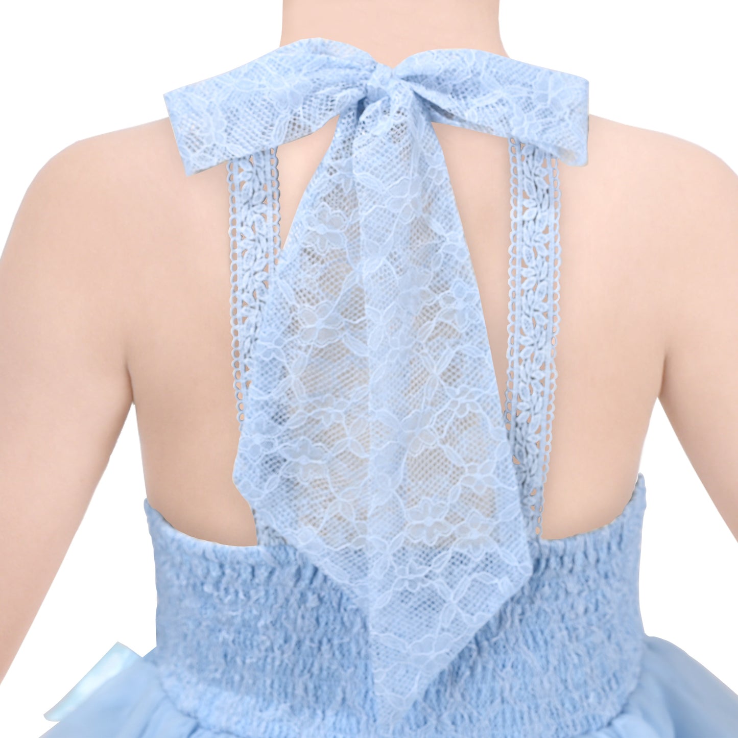 Girls Dress Pink Flower Lace Halter Princess Wedding Bridesmaid Tulle Blue