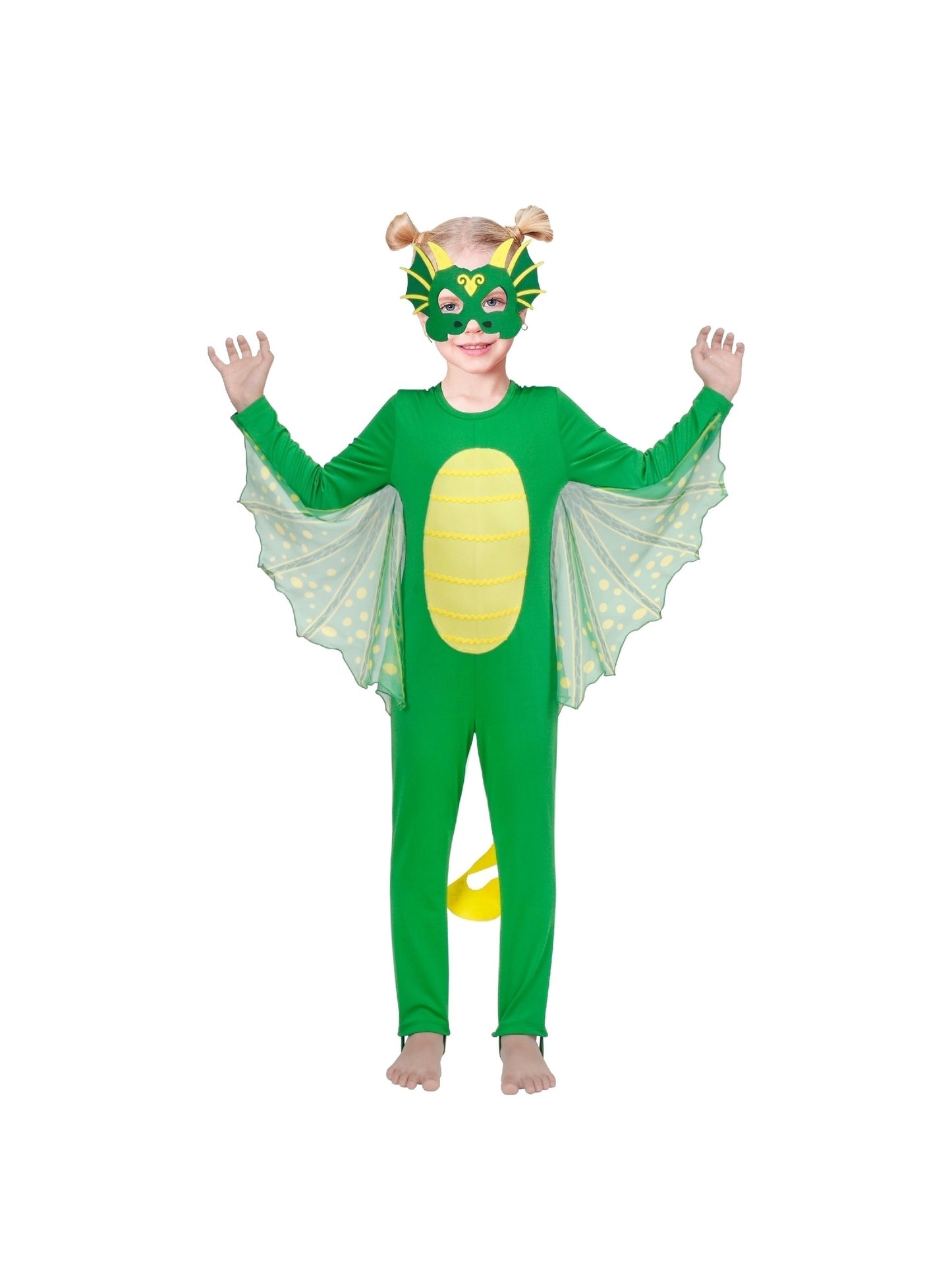 Kids Costume Dinosaur Green Dragon Dinosaur Wing Polka Dot Mask Halloween Green